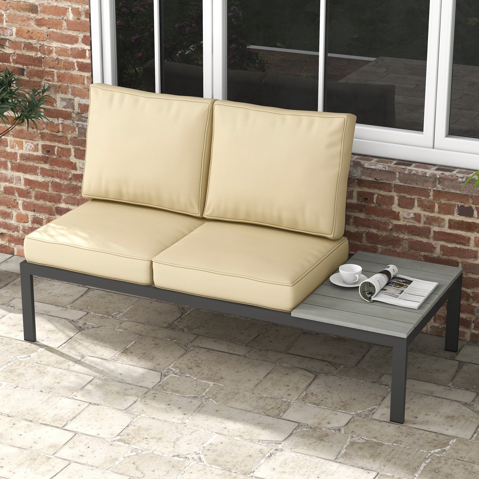 Outsunny 2 Seater Back and Seat Cushion Pillows Replacement, Patio Chair Cushions Set for Indoor Outdoor, Beige - North Peak Garden Furniture