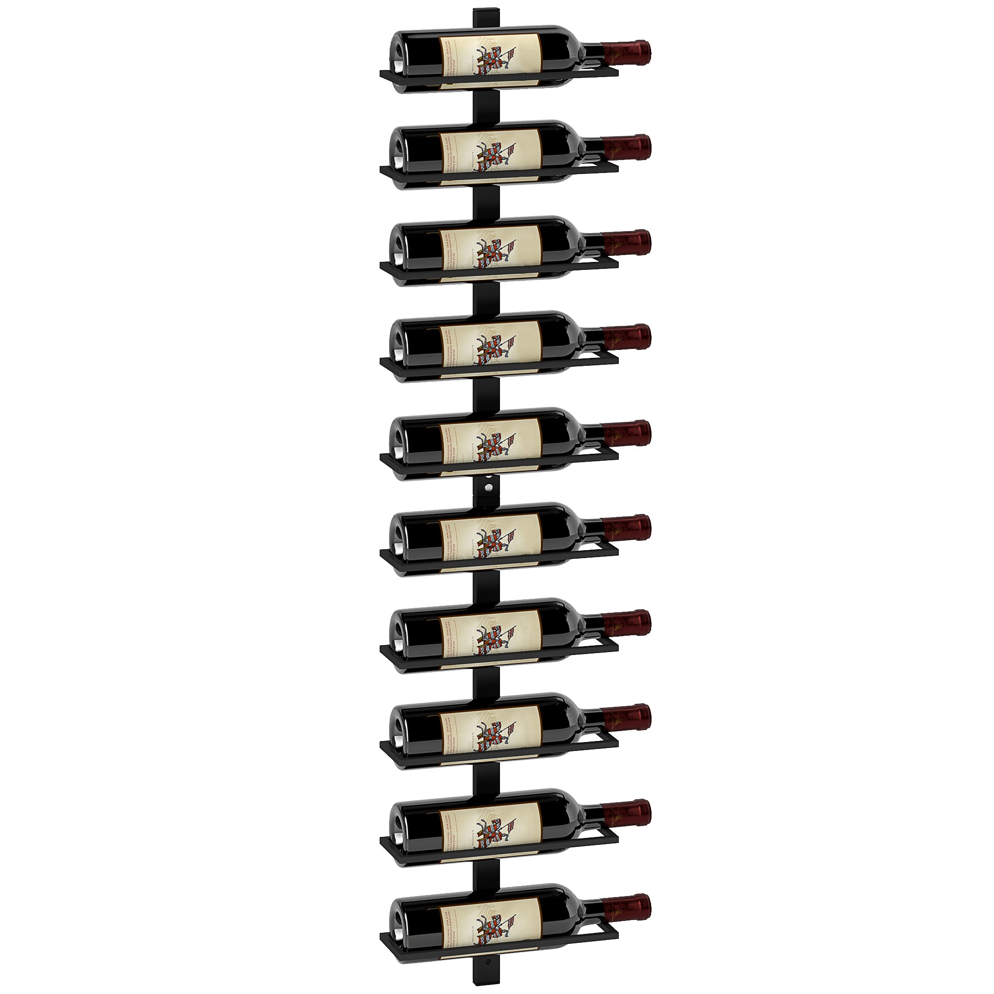 HOMCOM 10-Tier Wall Mount Wine Rack, Steel Wall Wine Rack for 10 Wine Bottles, Wall Wine Display Rack for Kitchen, Dining Room, Home Bar, Black - North Peak Garden Furniture