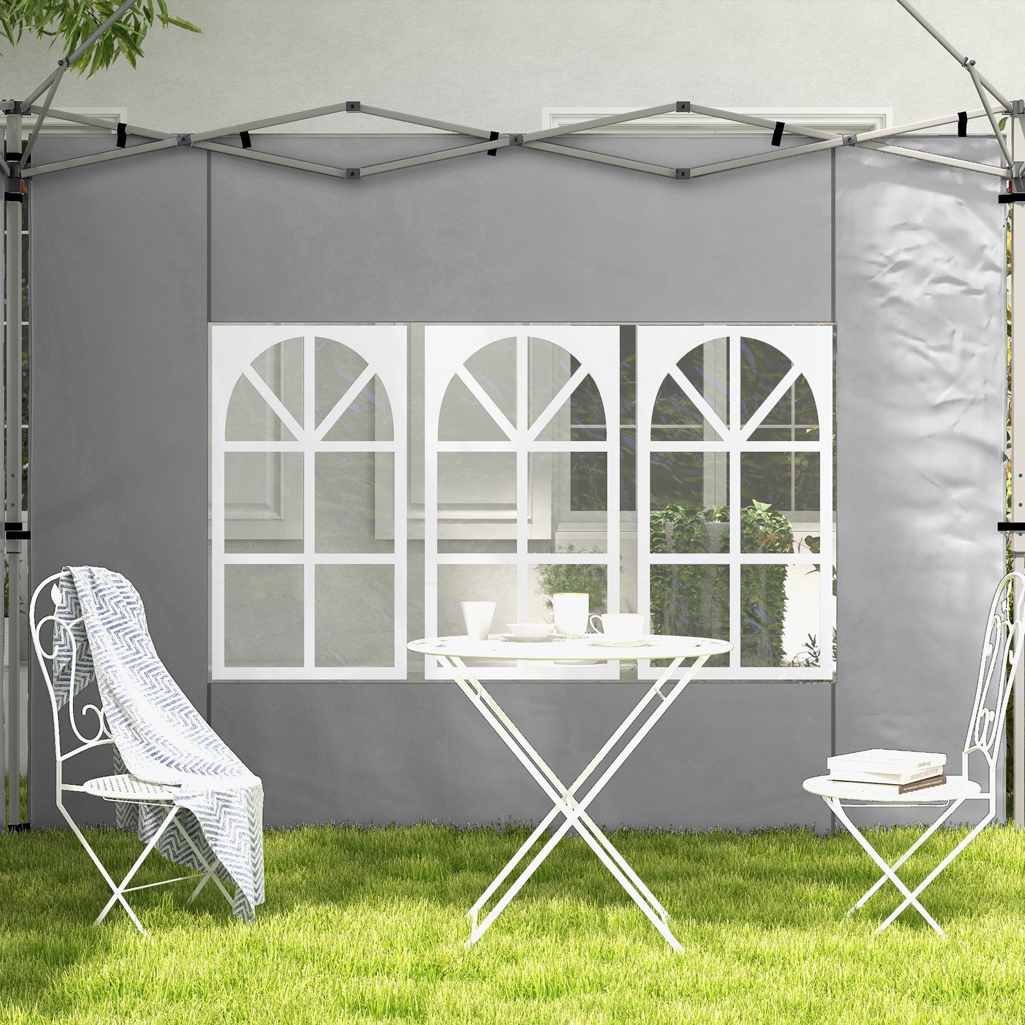 Outsunny Gazebo Side Panels, Sides Replacement with Window for 3x3(m) or 3x4m Pop Up Gazebo, 2 Pack, Grey - North Peak Garden Furniture