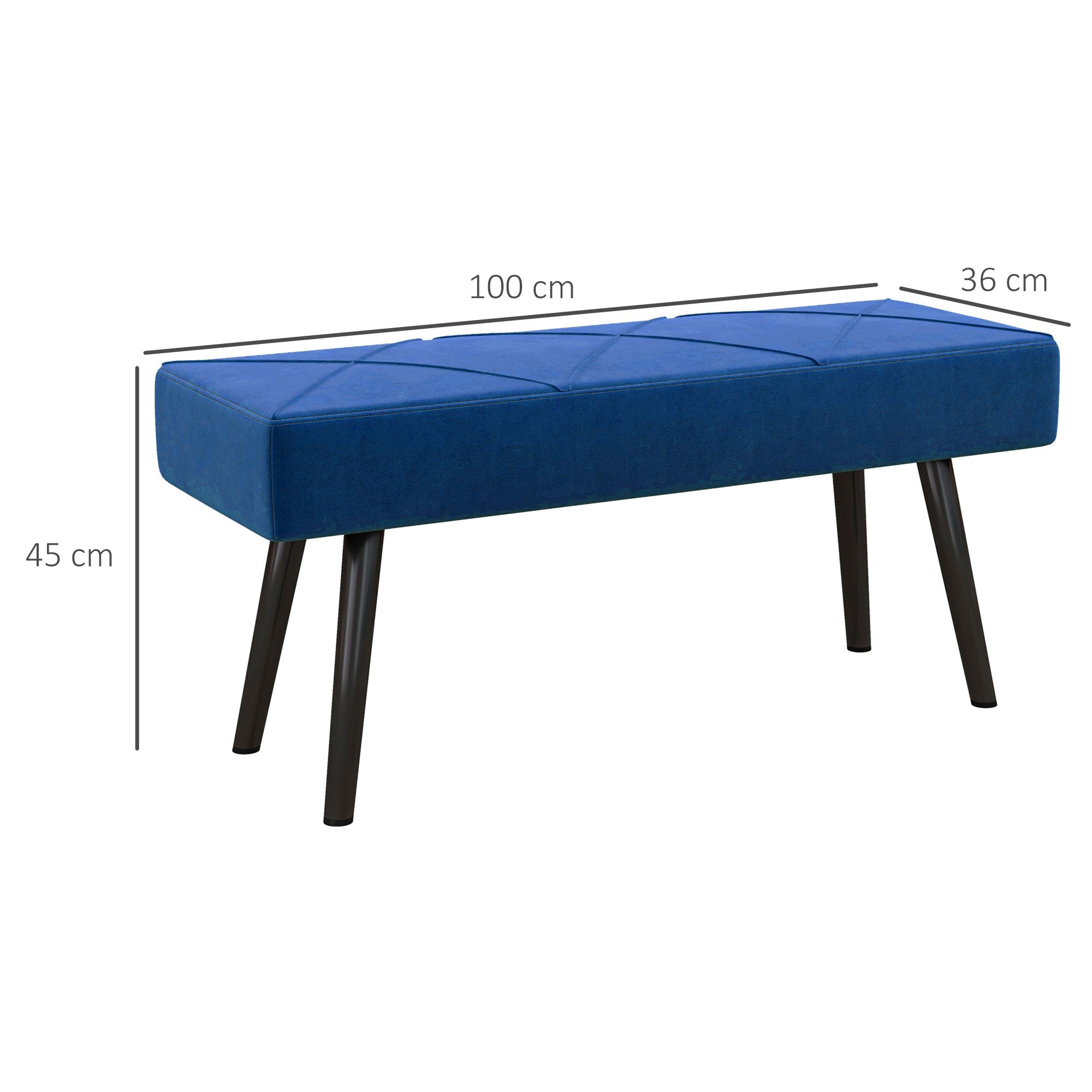 HOMCOM End of Bed Bench with X-Shape Design and Steel Legs, Upholstered Hallway Bench for Bedroom, Blue - North Peak Garden Furniture