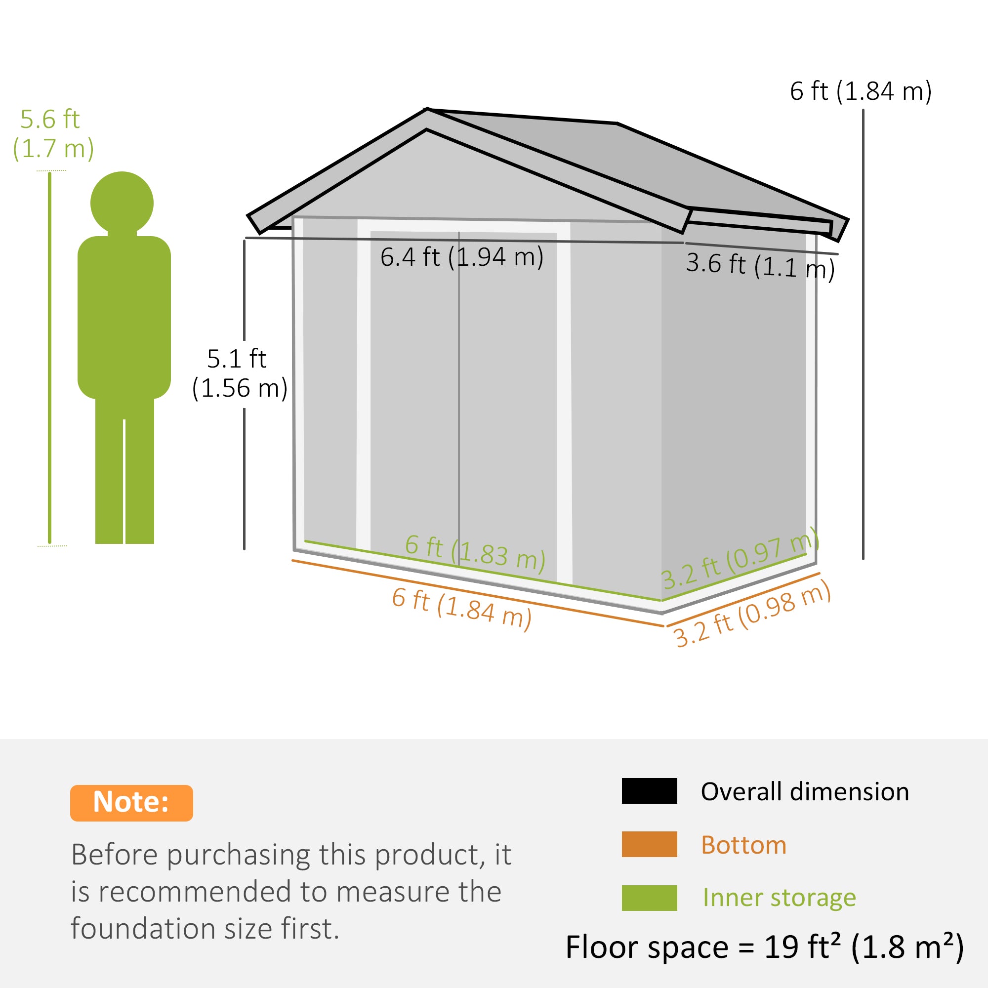 Outsunny 6.5ft x 3.5ft Metal Garden Storage Shed for Outdoor Tool Storage with Double Sliding Doors and 4 Vents, Green