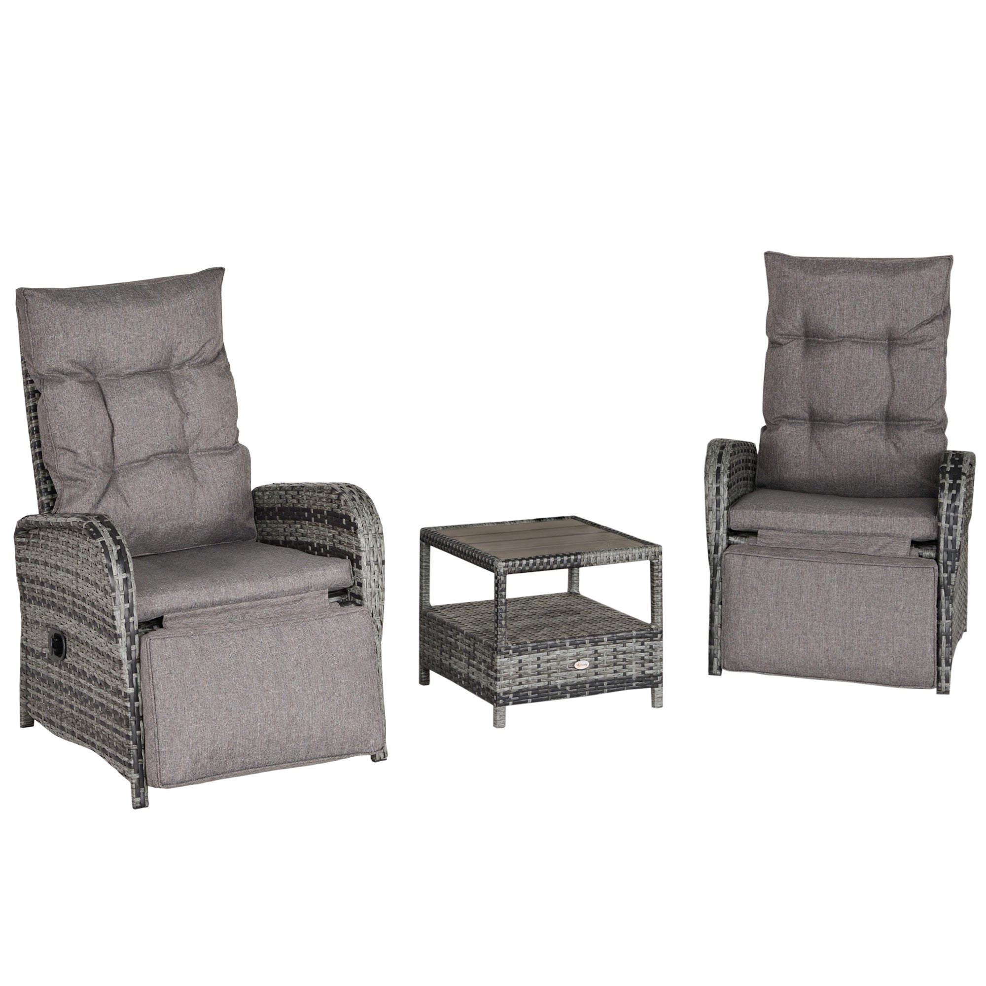 Outsunny 2 Seater Patio Rattan Wicker Chaise Lounge Sofa Set w/ Cushion for Patio Yard Porch - North Peak Garden Furniture