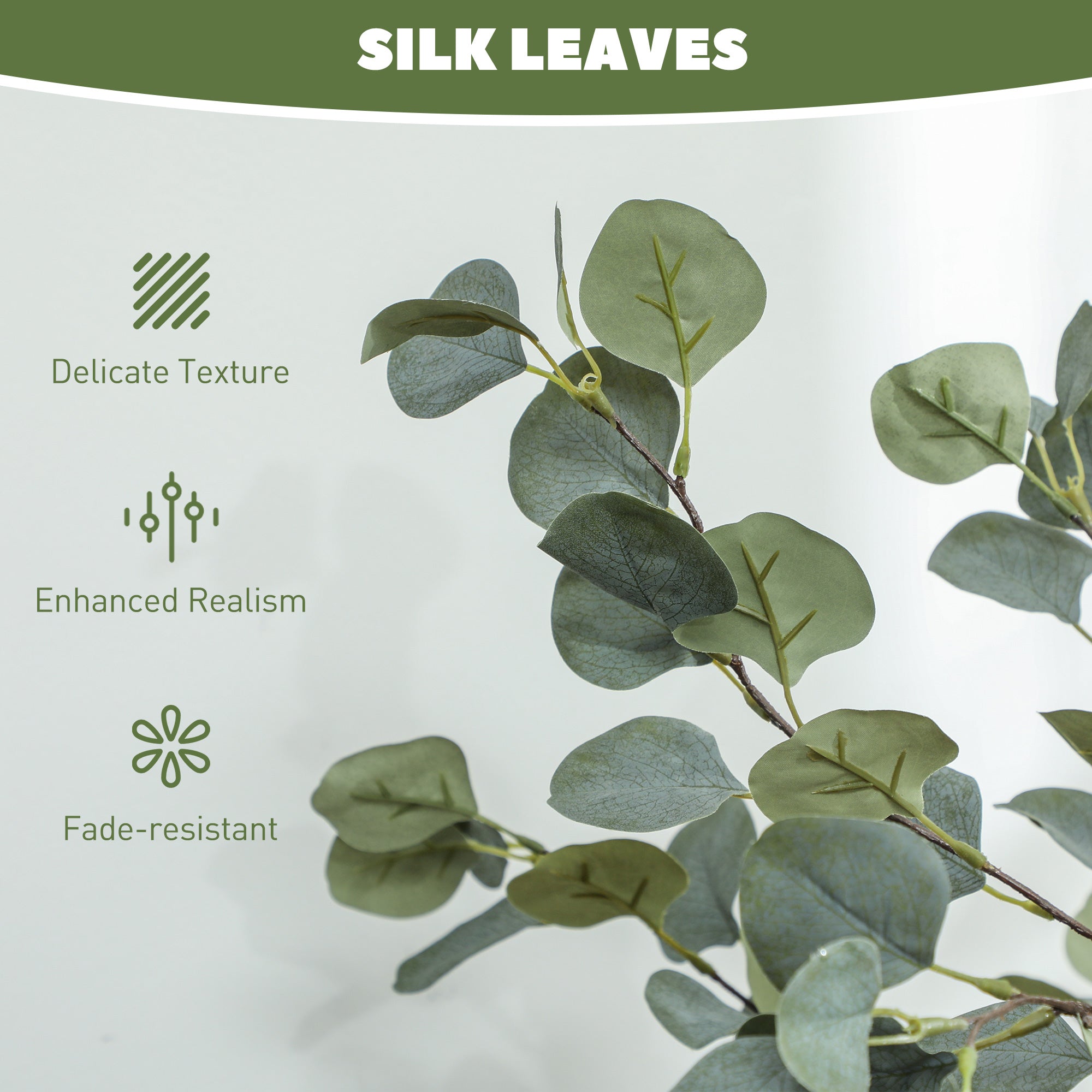 HOMCOM Decorative Artificial Plant, 5ft/ 150cm Silk Eucalyptus Tree with 230 Silver Dollar Leaves in Pot, Fake Plant for Home, Office, Living Room, Indoor Decor - North Peak Garden Furniture