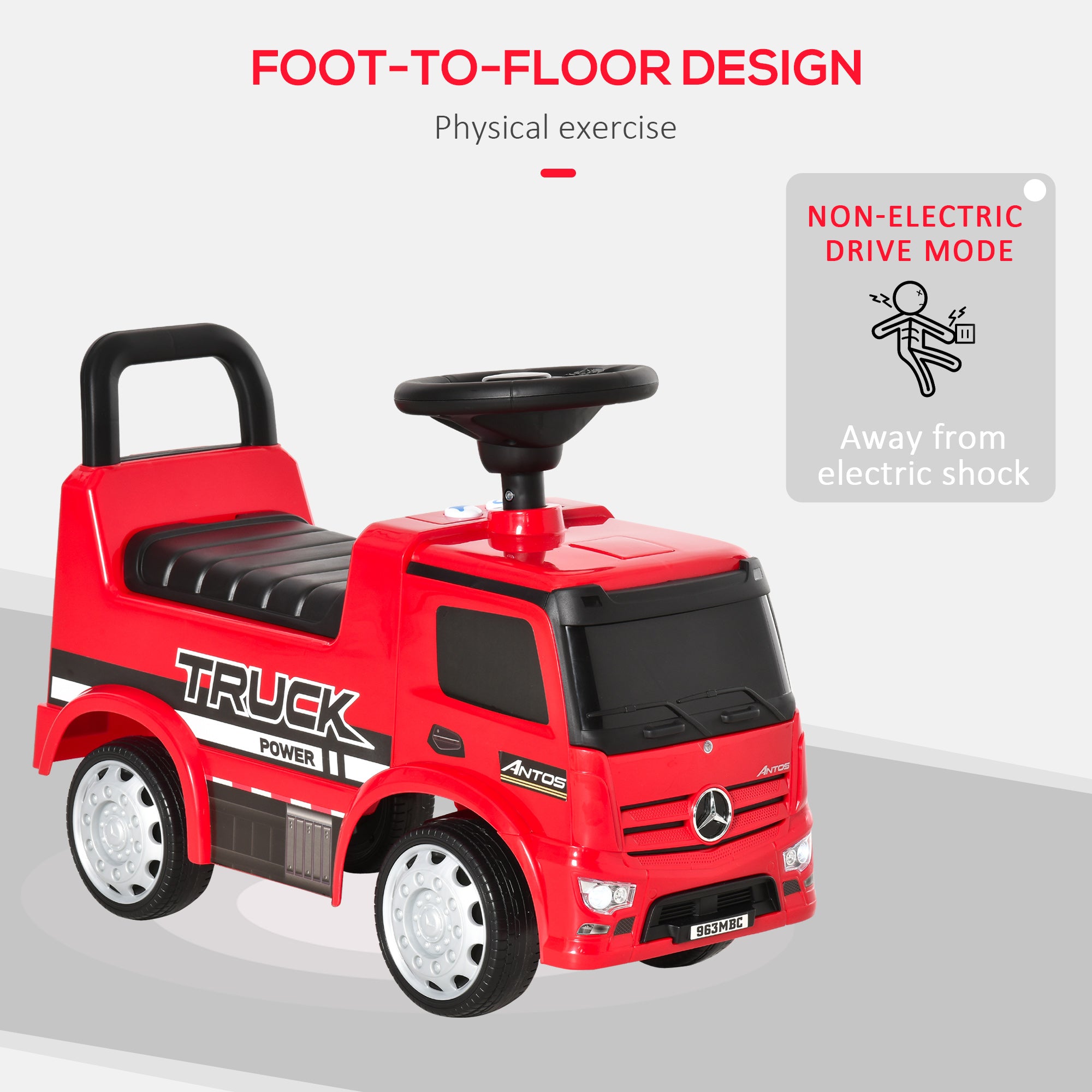 HOMCOM Compatible Kids Ride On Car Truck Mercedes Benz Licensed Toddler Foot To Floor Slider w/Under Seat Storage for 12 - 36 Months Red - North Peak Garden Furniture