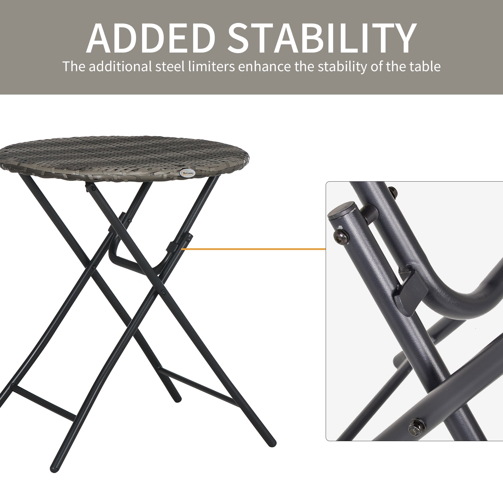 Outsunny 3 Pieces Rattan Bistro Set, Wicker Folding Garden Furniture Set with Coffee Table and Chairs for Outdoor, Patio, Balcony, Grey - North Peak Garden Furniture