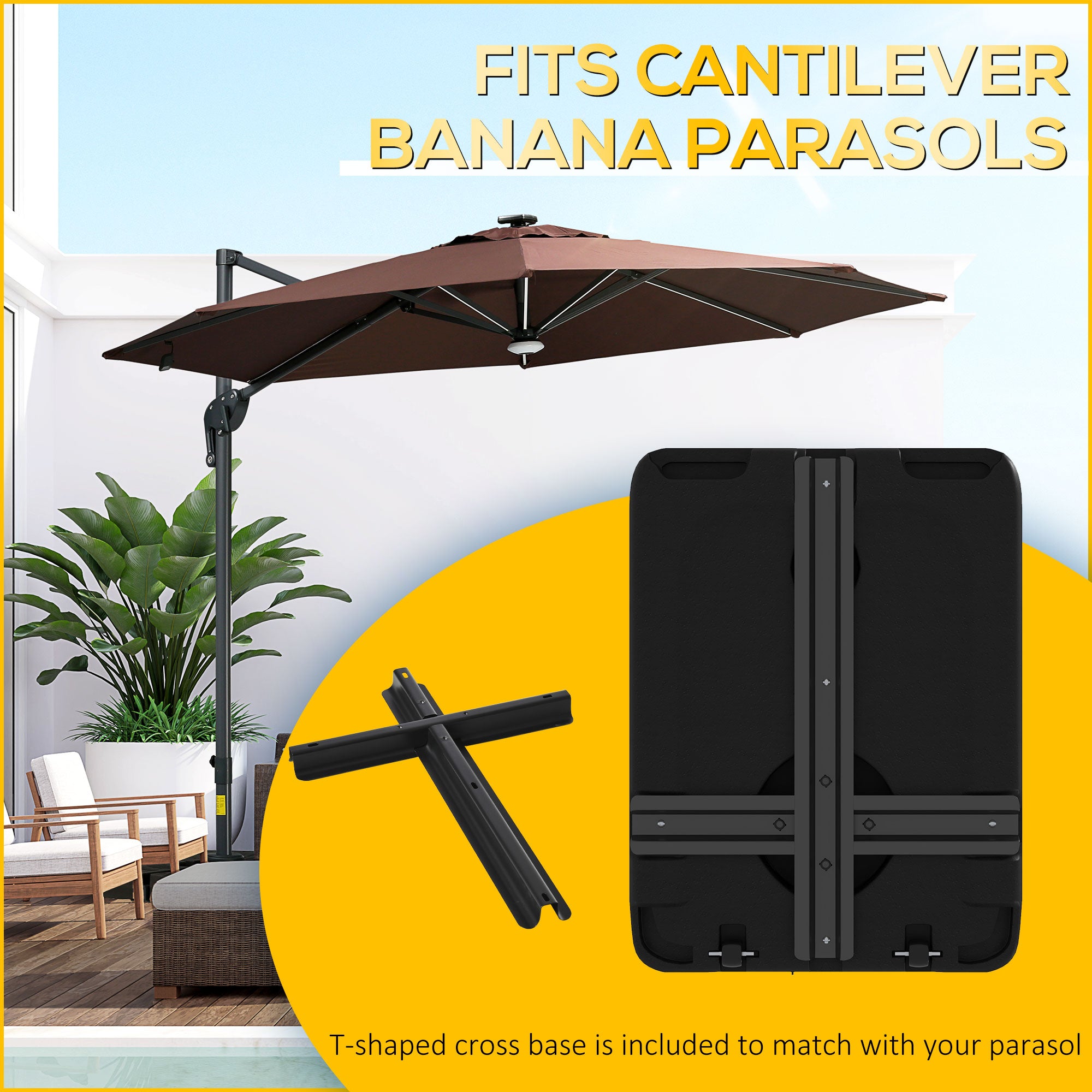 Outsunny Heavy Duty Parasol Base Plastic Umbrella Stand for Cantilever Banana Parasol with Wheels, Water and Sand Filled - North Peak Garden Furniture