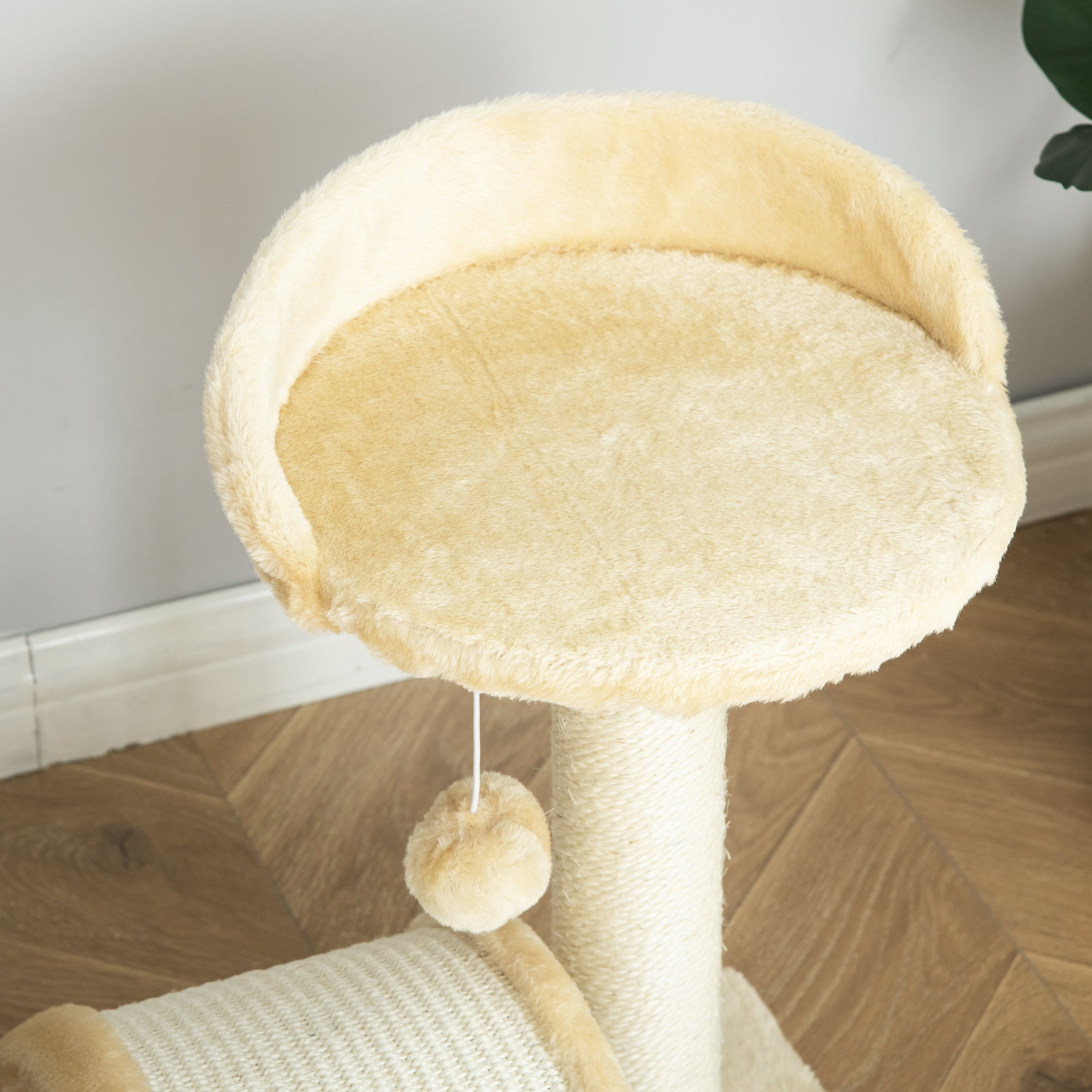 PawHut Cat Tree Scratching Scratcher Post Kitten Activity Centre Climber Hanging Ball Beige - North Peak Garden Furniture