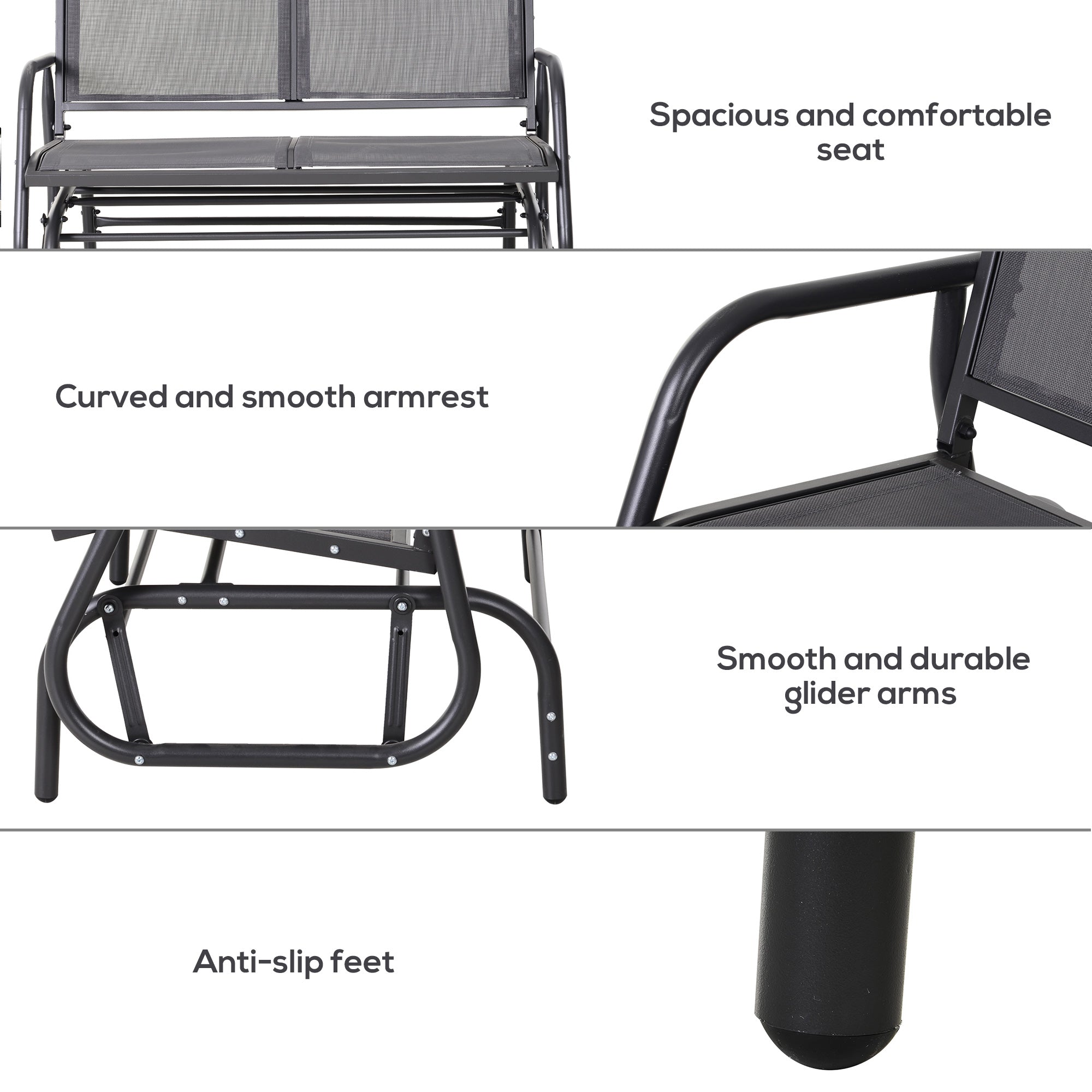 Outsunny 2-Person Outdoor Glider Bench Patio Double Swing Chair Loveseat w/Power Coated Steel Frame for Backyard Garden Porch, Grey | Aosom UK