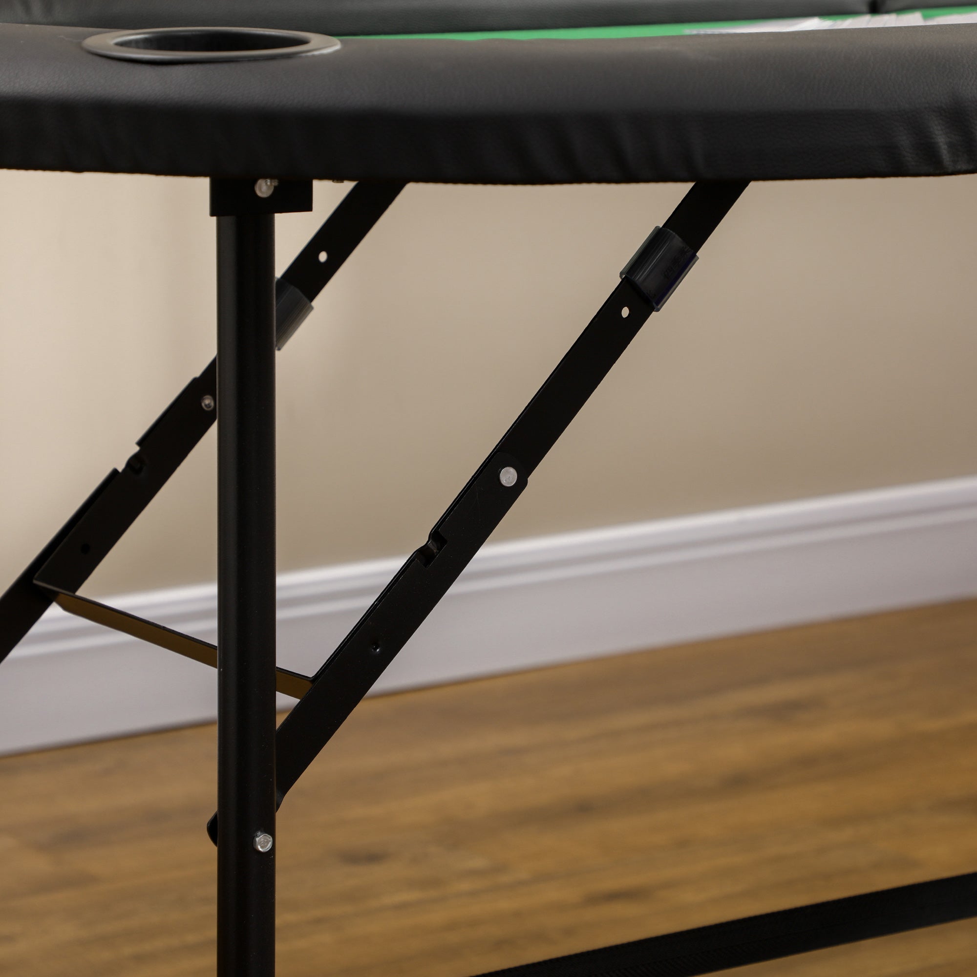 HOMCOM 8 Player Folding Poker Table, Oval Portable Blackjack Casino Table with Cup Holder, Felt Top and Metal Base, 183 x 82 x 75cm, Green and Black - North Peak Garden Furniture