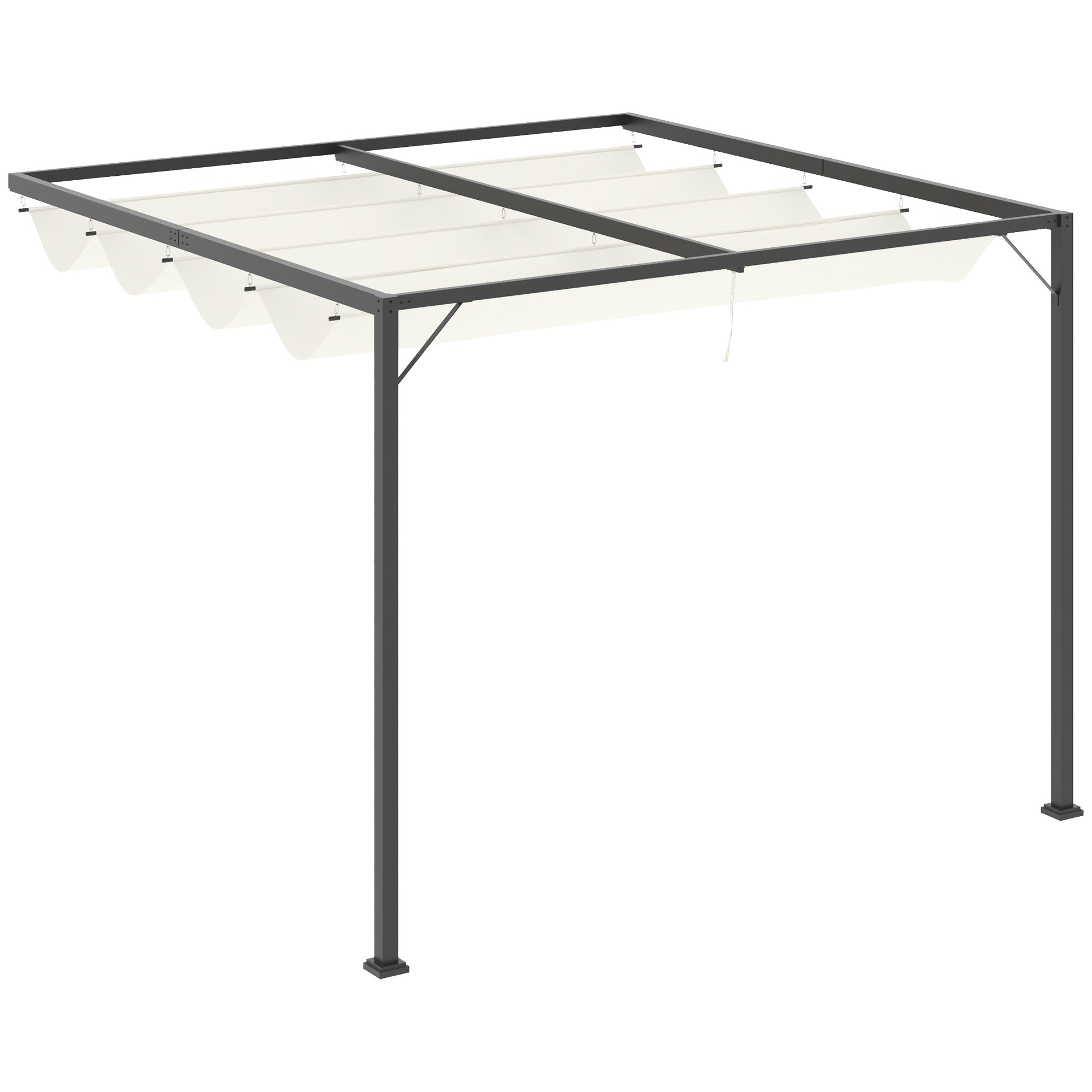 Outsunny 3 x 3(m) Outdoor Pergola Retractable Canopy Wall Mounted Gazebo Patio Shelter Sun Shade, Cream White - North Peak Garden Furniture
