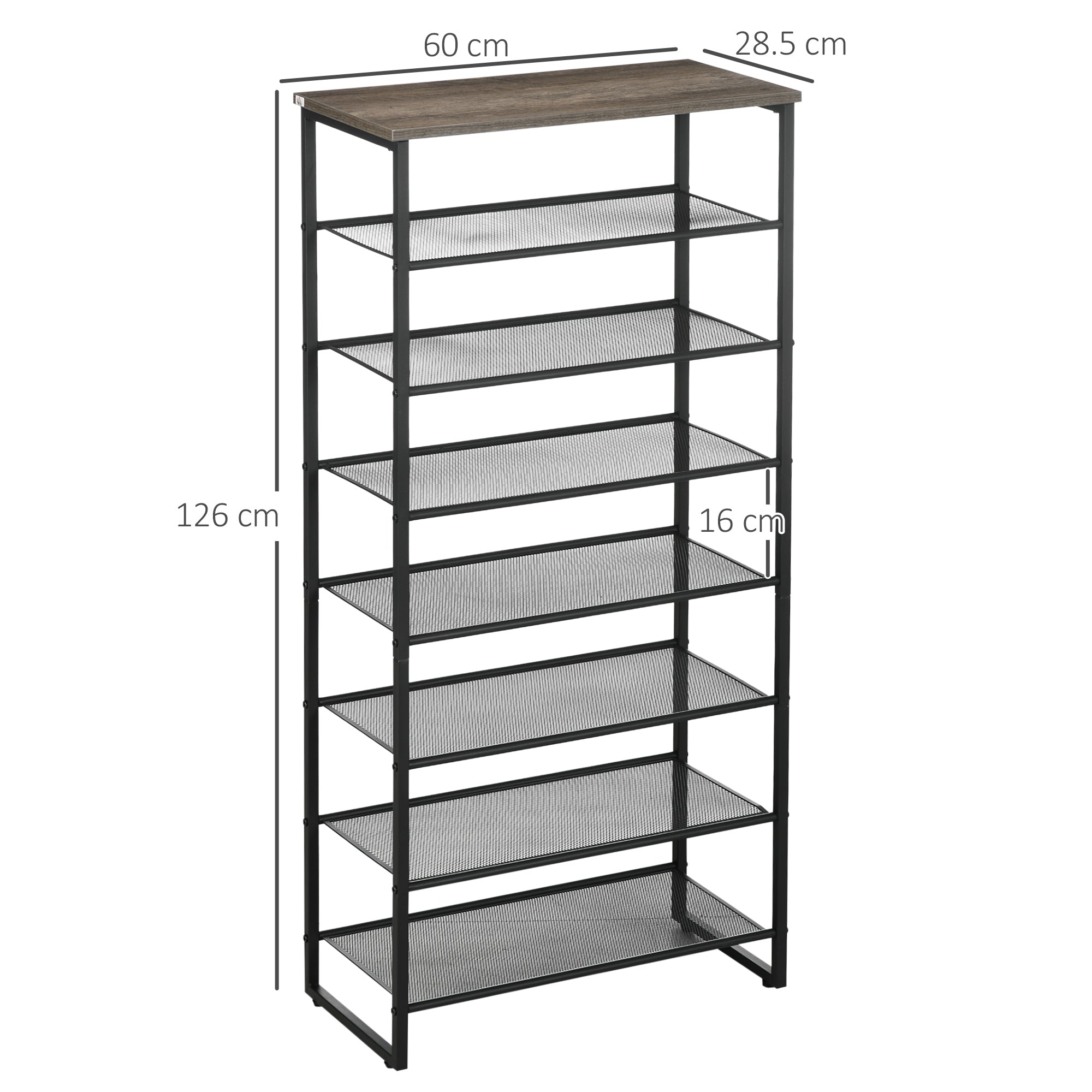 HOMCOM 8-Tier Shoe Rack, Shoe Storage Organizer with Mesh Shelves, Free Standing Shoe Shelf Stand for 21-24 Pairs of Shoes for Entryway, Hallway, Closet, Grey - North Peak Garden Furniture