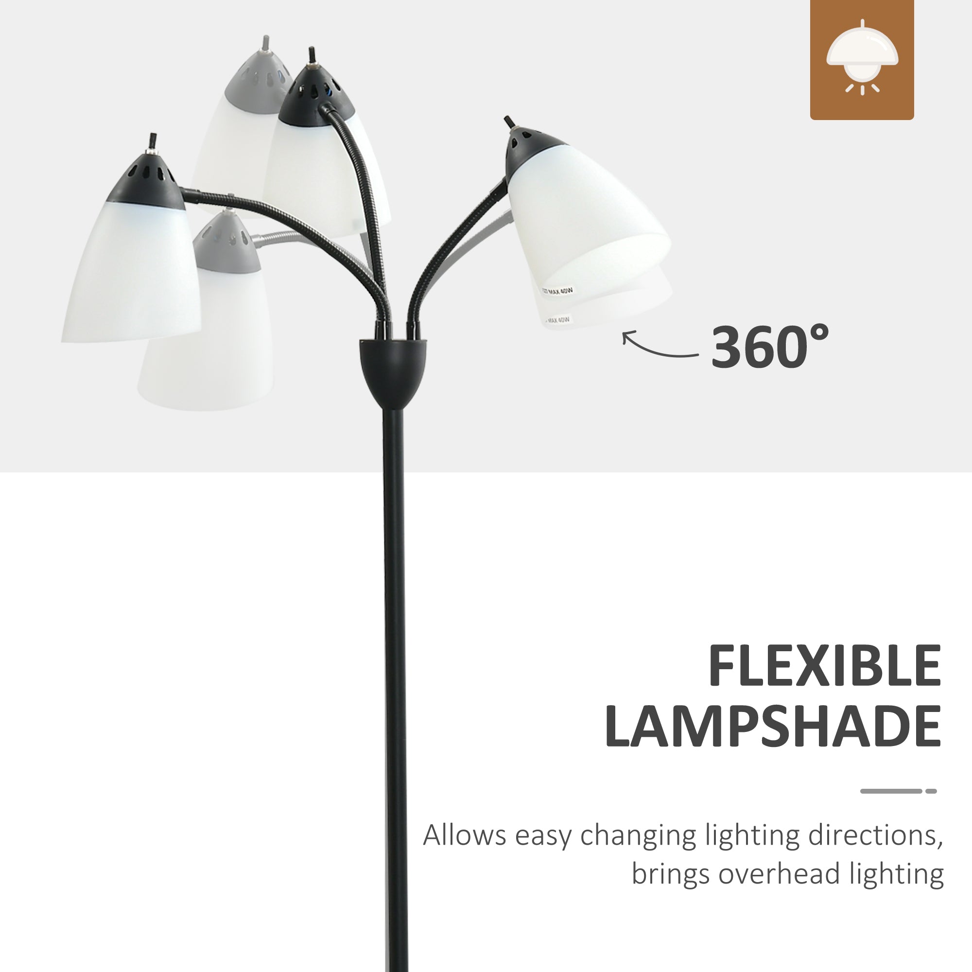 HOMCOM Arc Tree Floor Lamp with 3 Adjustable Rotating Lights, for Bedroom Living Room, Industrial Standing Lamp with Steel Frame, 155cm, Black - North Peak Garden Furniture