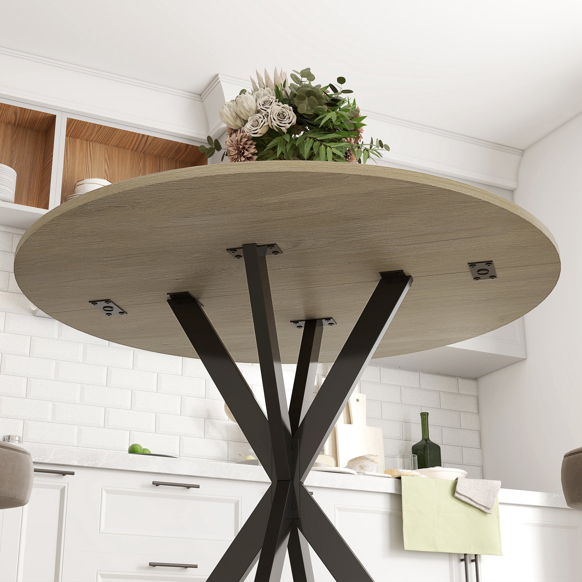 HOMCOM 80cm Industrial Round Dining Table - Oak - North Peak Garden Furniture
