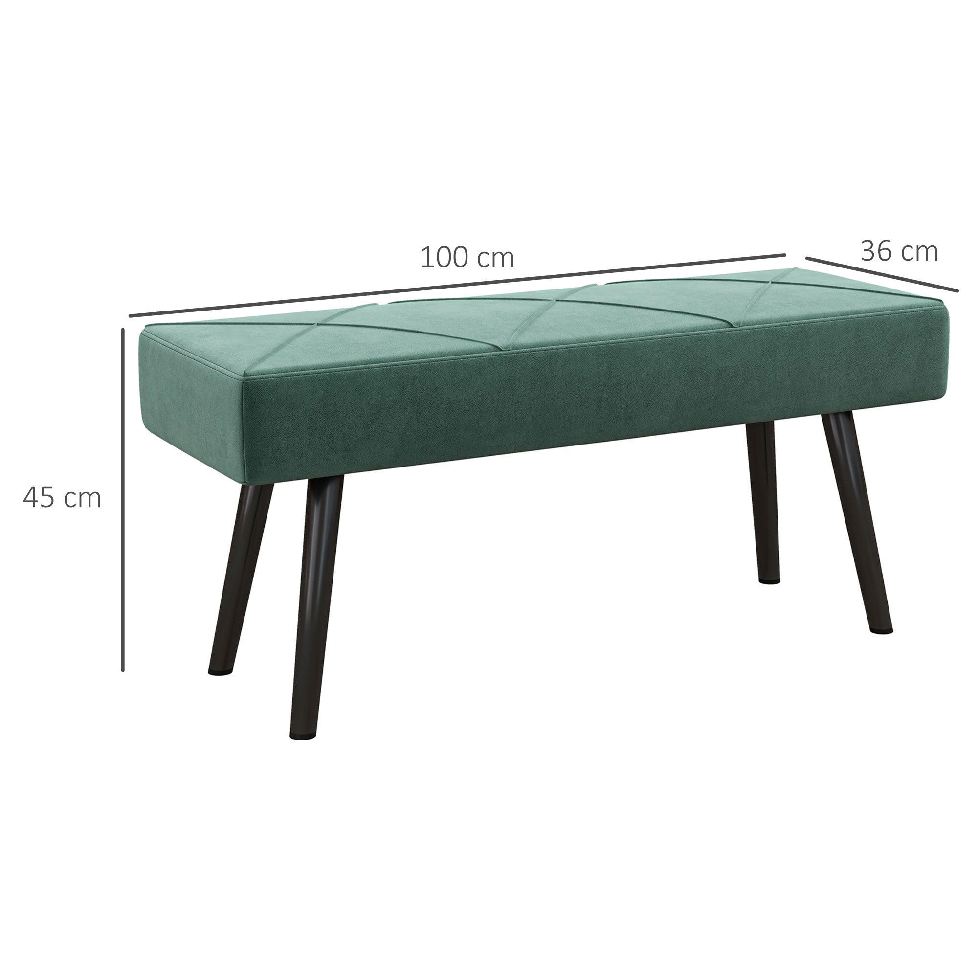 HOMCOM End of Bed Bench with X-Shape Design and Steel Legs, Upholstered Hallway Bench for Bedroom, Green - North Peak Garden Furniture
