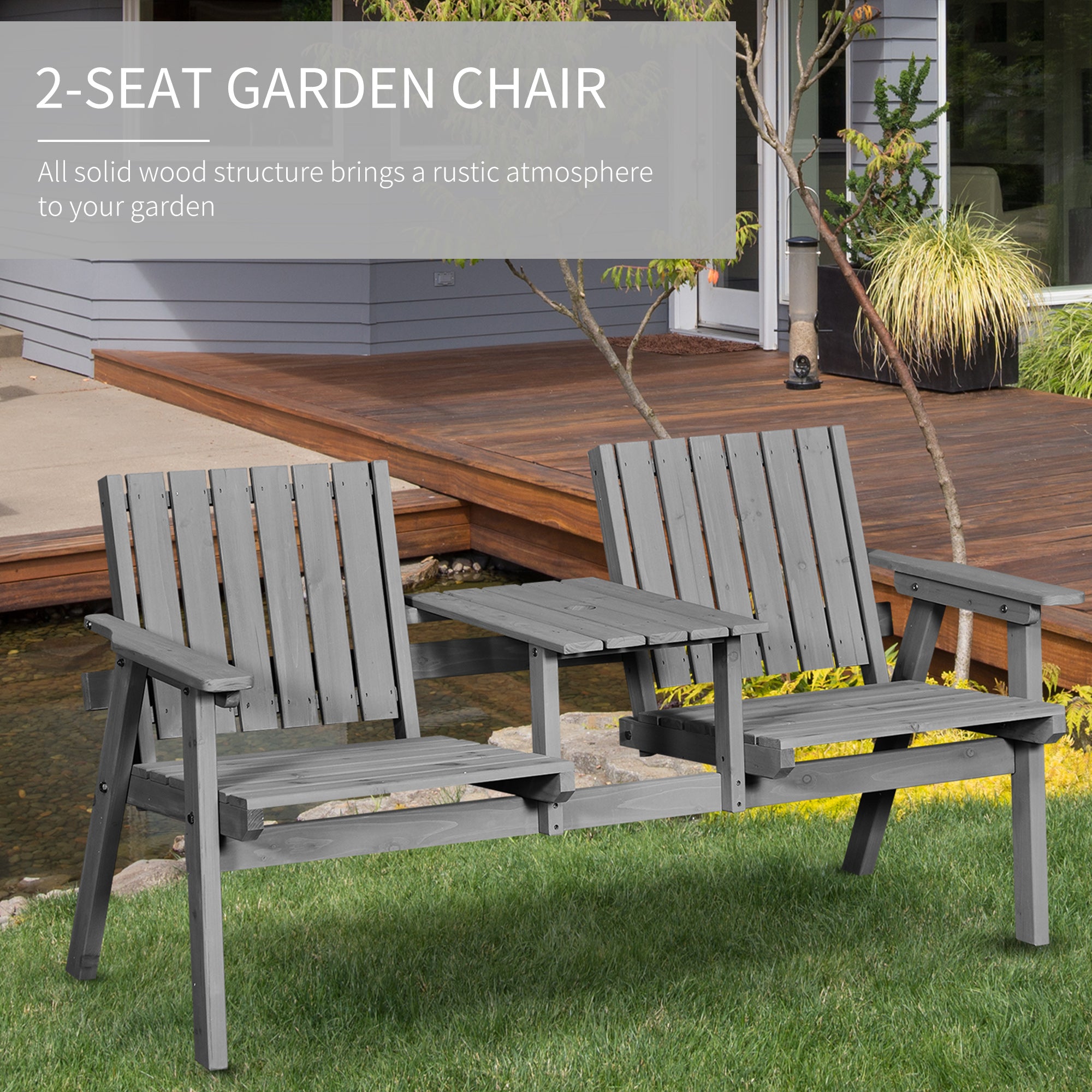 Outsunny 2-Seater Garden Bench Antique Loveseat for Yard, Lawn, Porch, Patio, Steel, Grey - North Peak Garden Furniture