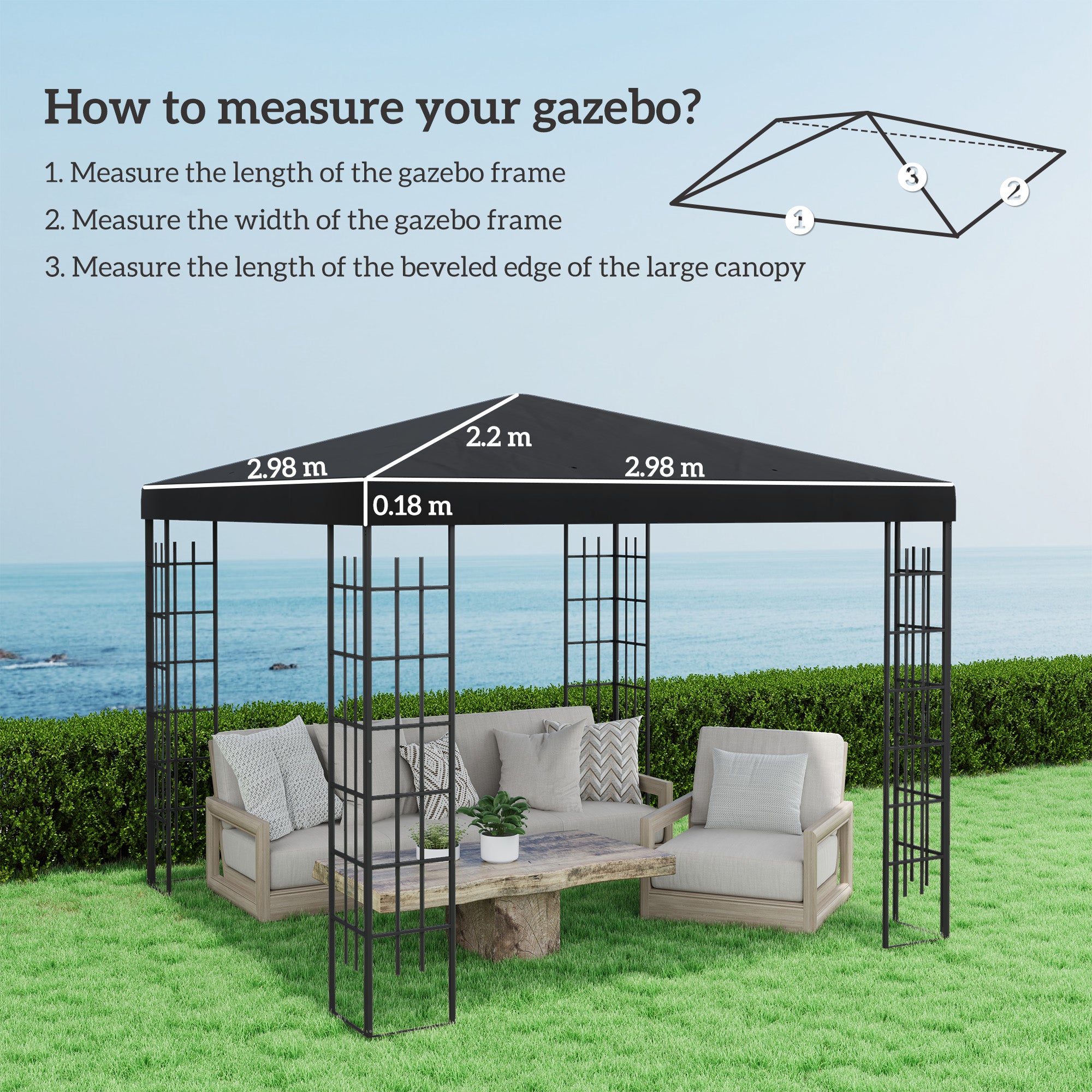 Outsunny 3 x 3(m) Gazebo Frame Replacement - Black - North Peak Garden Furniture