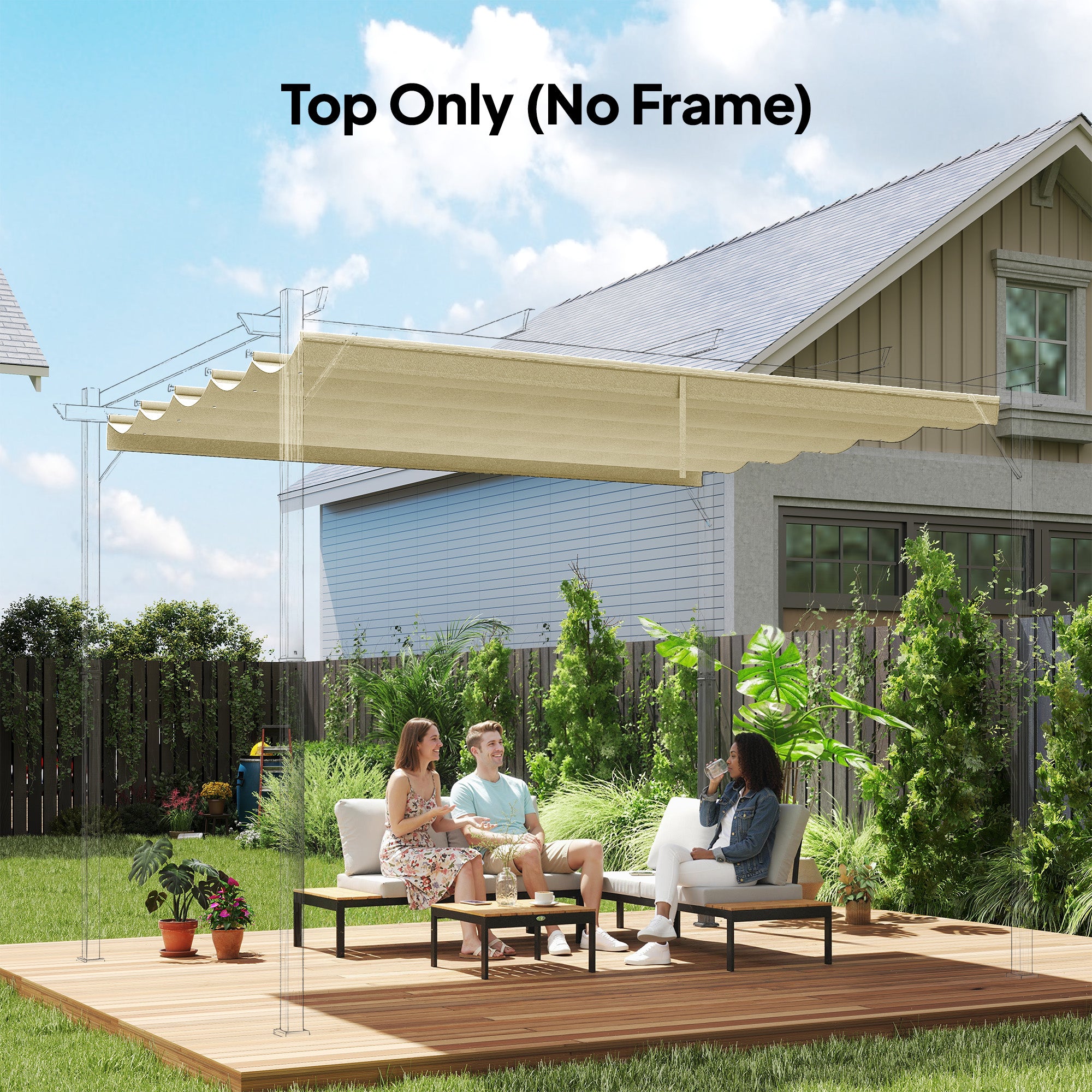 Outsunny Retractable Pergola Shade Cover, Replacement Canopy for 4 x 3 (m) Pergola, Retractable Roof, Cream White