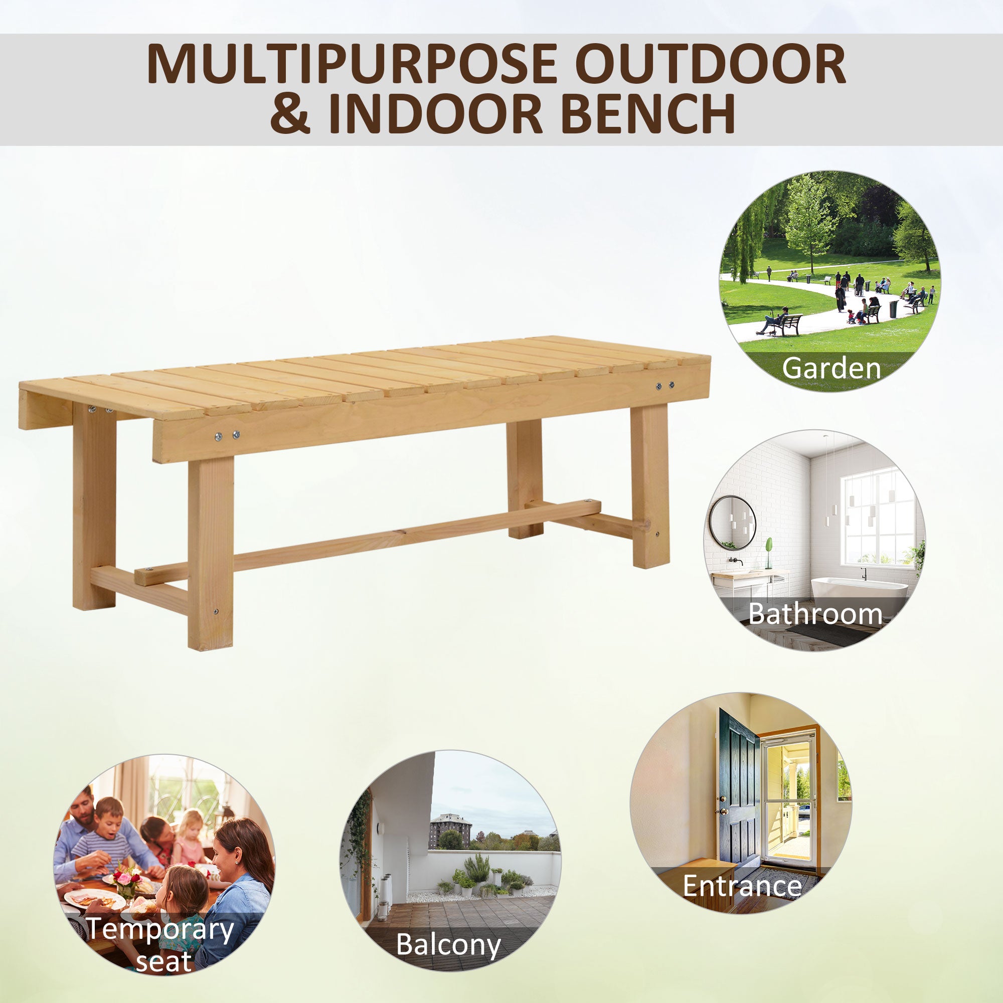 Outsunny 3 Pieces 2-seater Outdoor Indoor Garden Wooden Bench Fir Patio Loveseat, 110L x 38W x 35Hcm, Natural - North Peak Garden Furniture