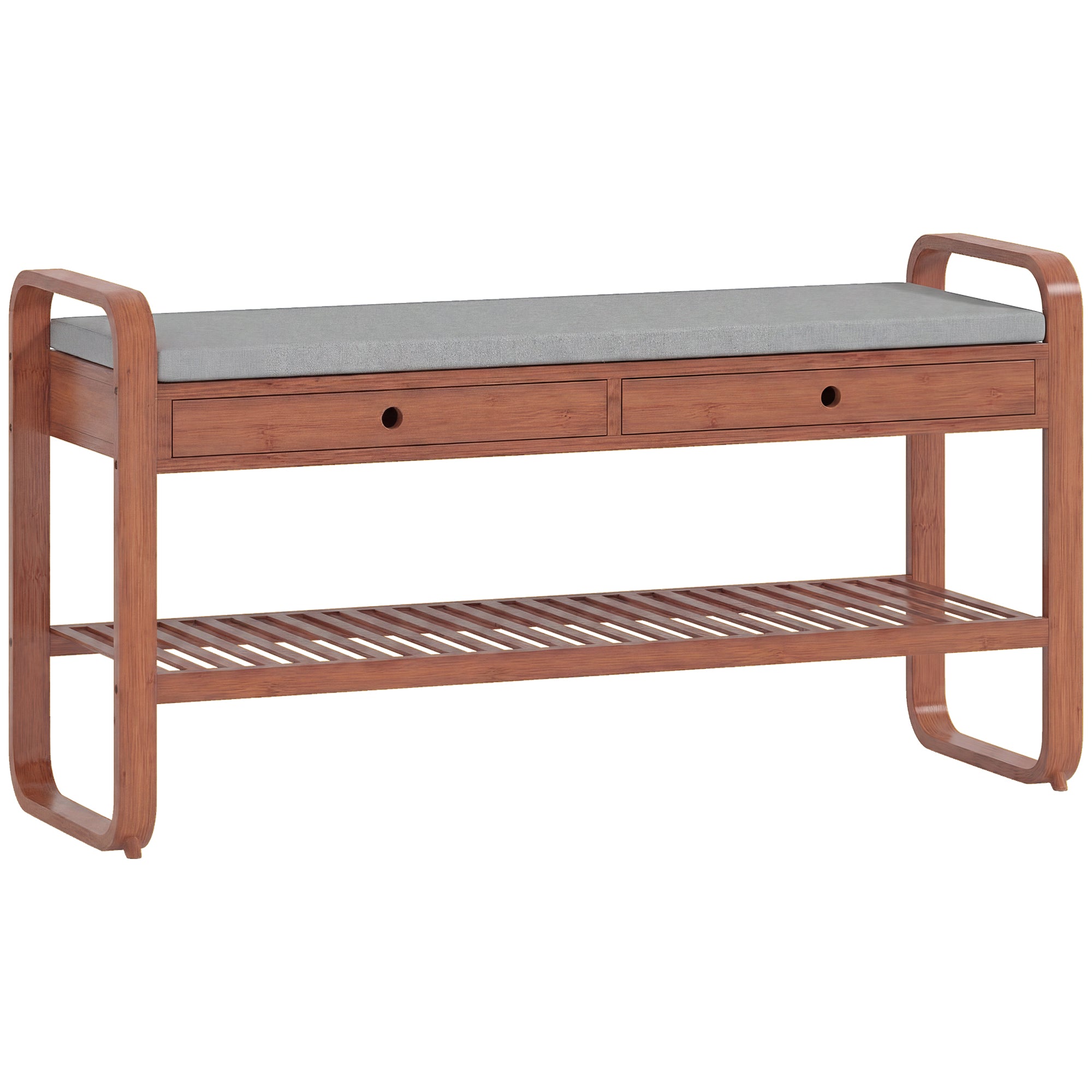 HOMCOM Shoe Bench with 2 Drawers Cushioned Seat Shoe Storage Bench for Hallway 105 cm Dark Brown and Grey