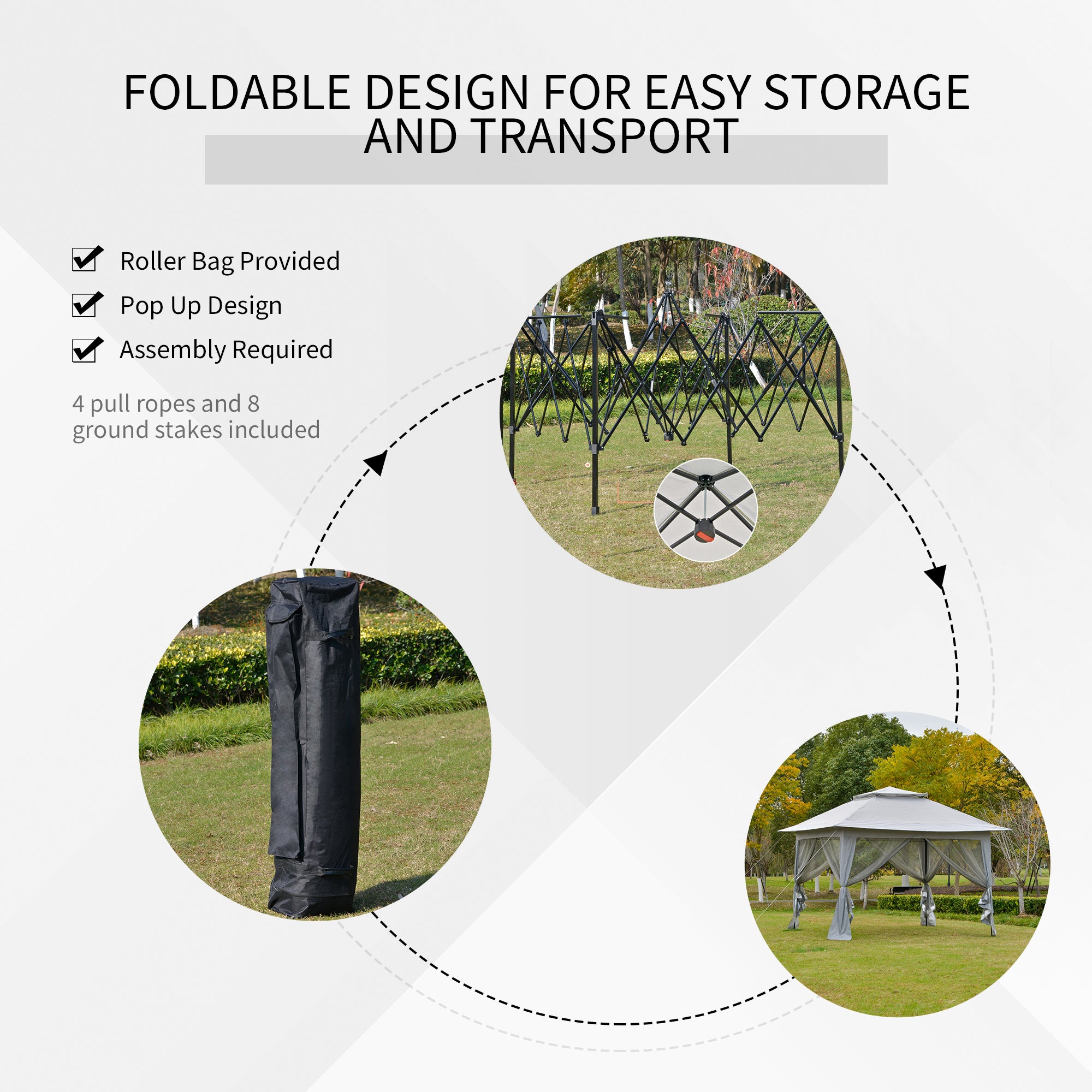 Outsunny 3.6 x 3.6 m Pop up Gazebo with Netting and Carry Bag, Height Adjustable Party Tent Instant Canopy Sun Shade Shelter, Grey - North Peak Garden Furniture