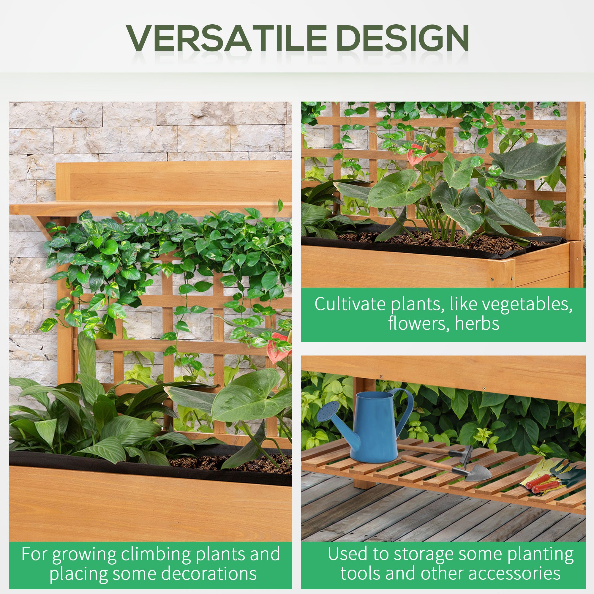 Outsunny Elevated Garden Bed: Raised Wooden Planter with Shelves for Veggies, Flowers, and Herbs, 105x40x135cm