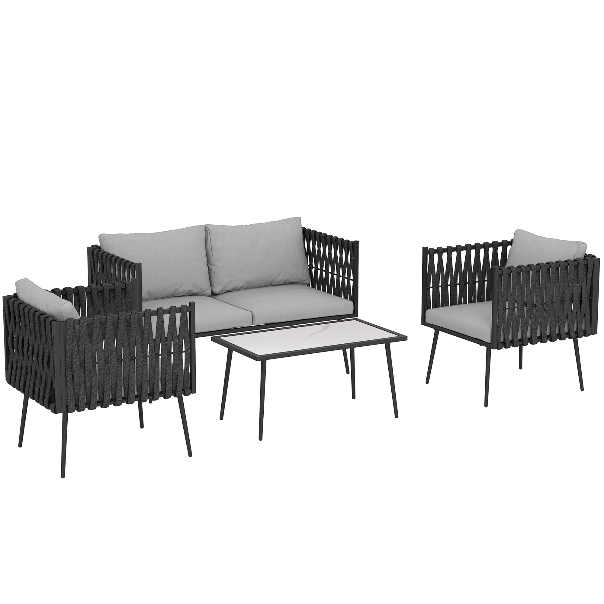 Outsunny 4-Piece Garden Furniture Set with Cushions - Light Grey - North Peak Garden Furniture