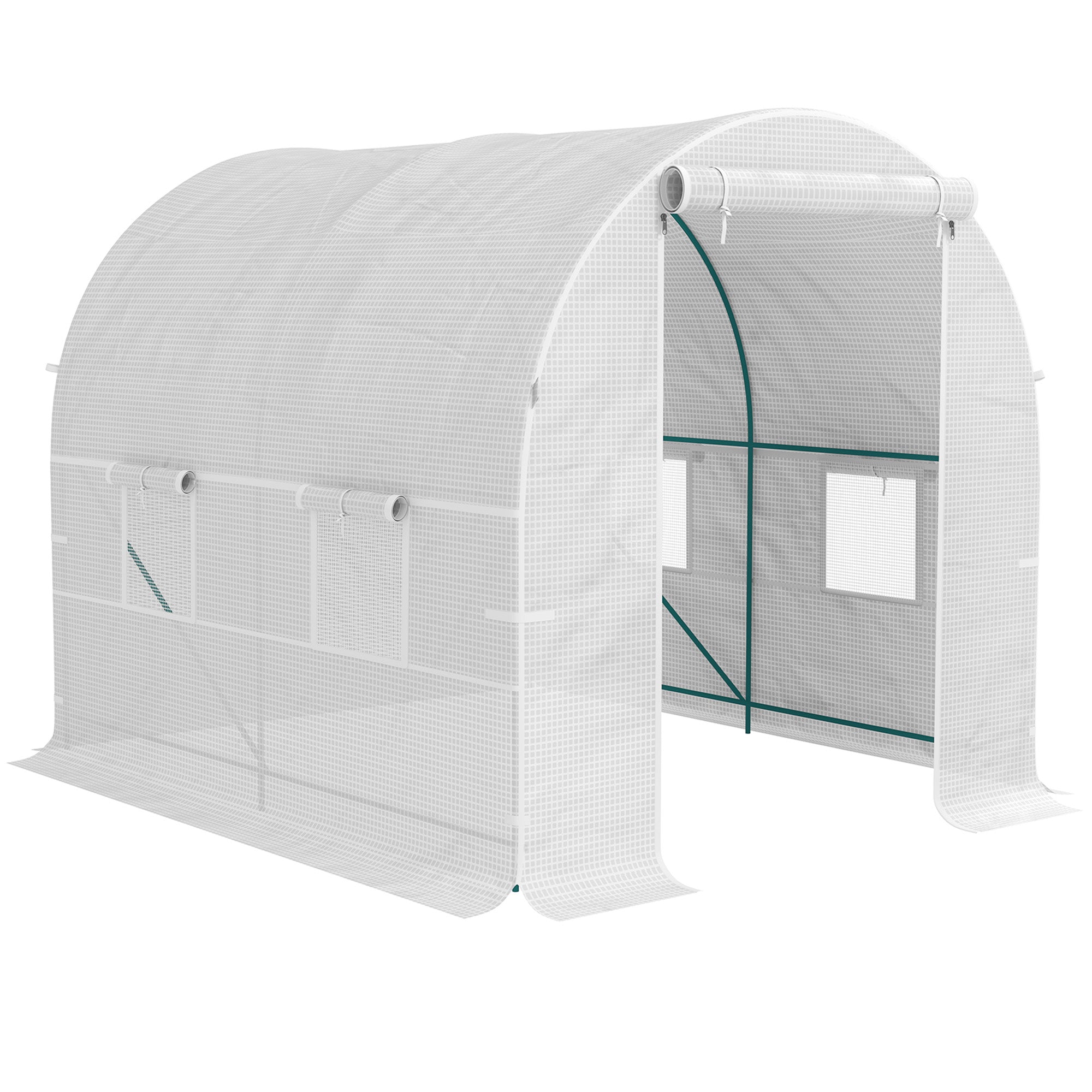 Outsunny Reinforced Walk in Polytunnel Greenhouse with Roll Up Zipped Door Windows, Galvanised Steel Frame, 2 x 2.5m - North Peak Garden Furniture
