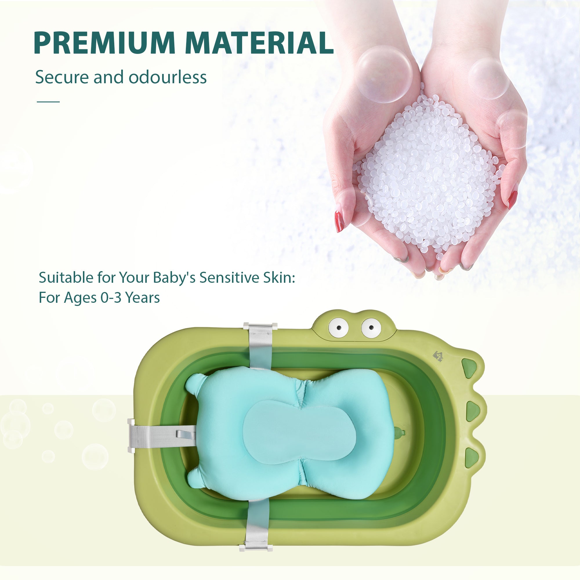 HOMCOM Baby Bath Tub for Toddler Kids Infant Ergonomic Foldable Secure Non-Slip Portable with Baby Cushion for 0-3 Years Green - North Peak Garden Furniture