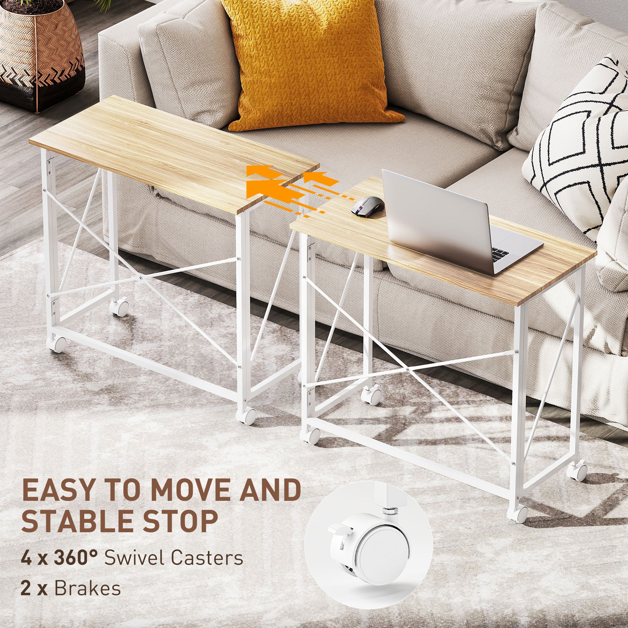 HOMCOM 80 cm Folding Desk on Wheels - Natural Tone - North Peak Garden Furniture
