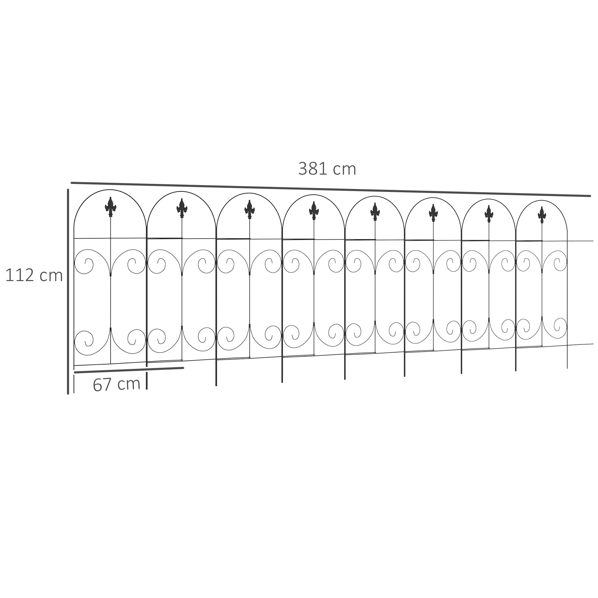 Outsunny Decorative Garden Fencing, 8PCs 44in x 12.5ft Outdoor Picket Fence Panels, Rustproof Metal Wire Landscape Flower Bed Border Edging, Black