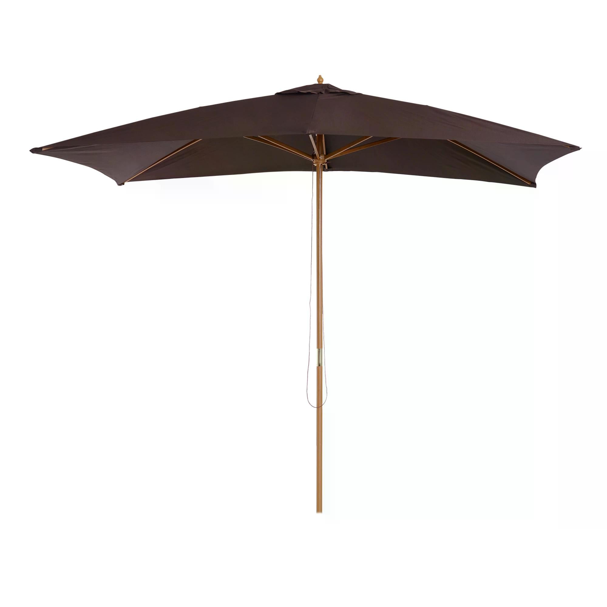 Outsunny Garden Parasol Umbrella Wooden Sun Umbrella Outdoor Sun Shade Canopy, Dark Coffee，2 x 3m