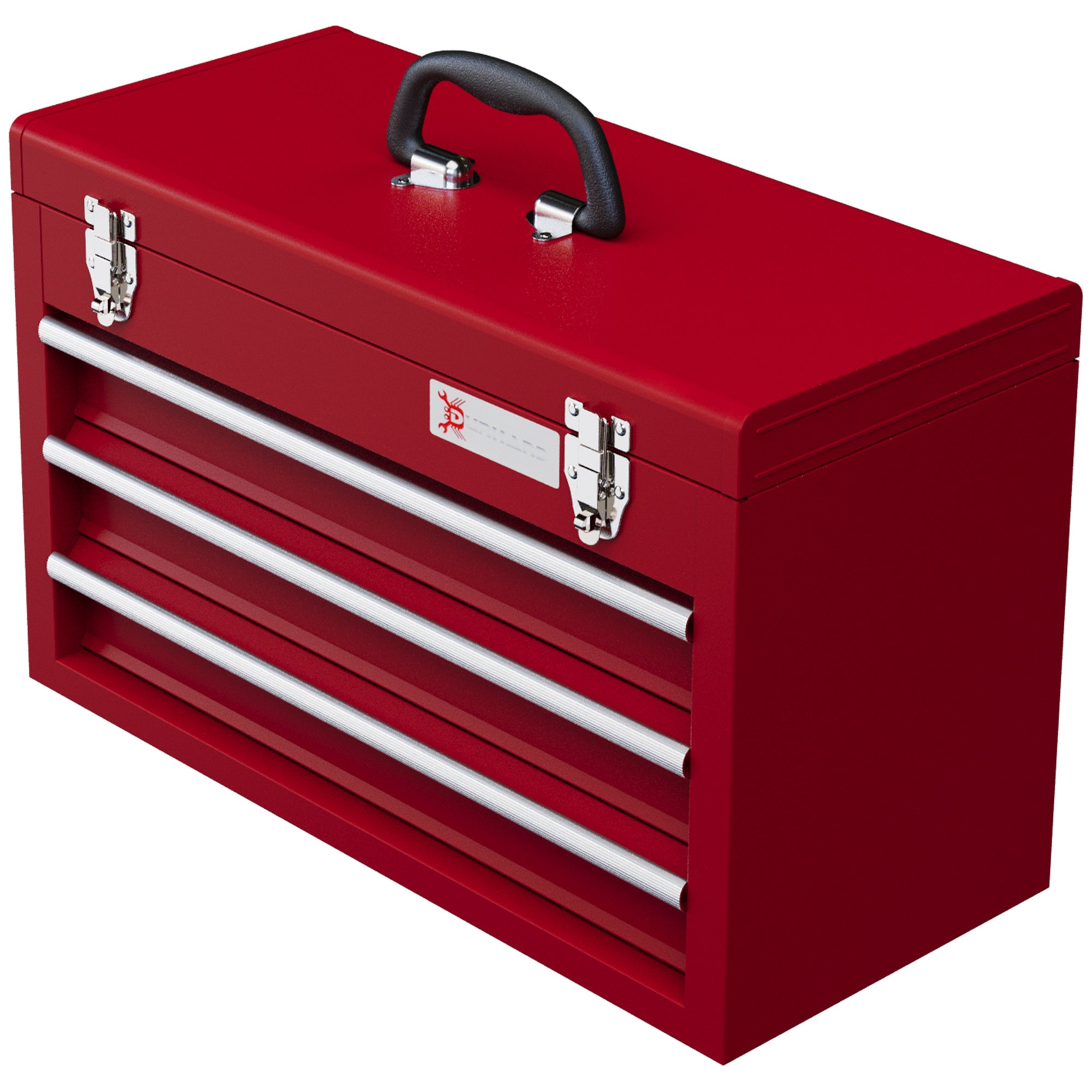 DURHAND Lockable Metal Tool Box, 3 Drawer Tool Chest with Latches, Handle, Ball Bearing Runners, Red