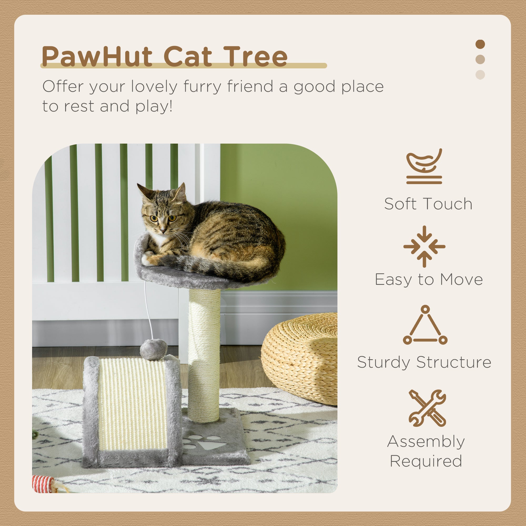 PawHut Cat Tree, Kitten Scratcher Activity Centre, with Sisal Scratching Post, Toy Ball - Grey - North Peak Garden Furniture