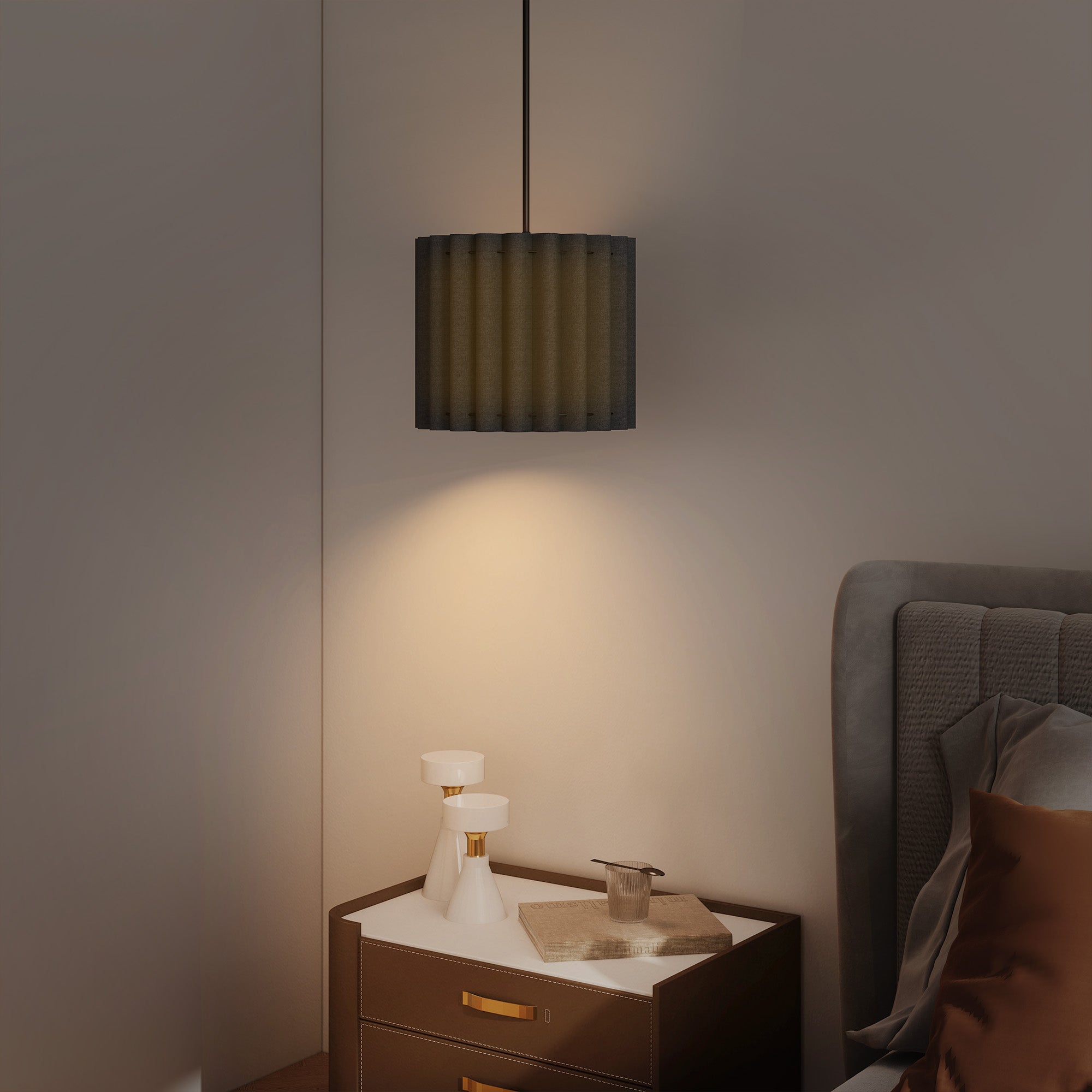 HOMCOM Linen Pendant Light, Modern Wave Ceiling Light Shade, E27 Lampshade for Living Room, Bedroom, Kitchen, Hallway, Black - North Peak Garden Furniture