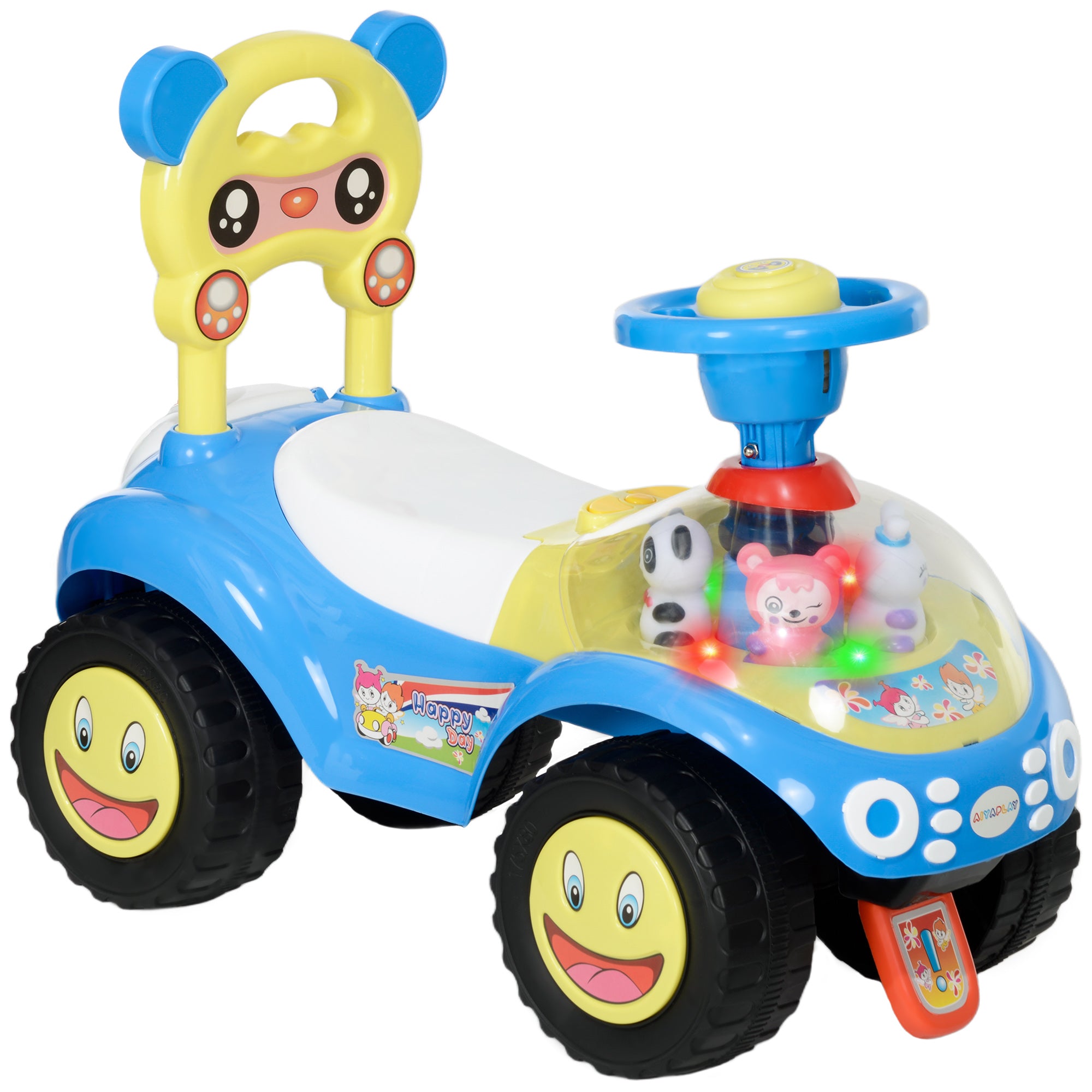 AIYAPLAY Foot to Floor oddler Ride on Toy w/ Music, Light, Horn, Under Seat Storage, Anti-Over-Backwards Device, Blue - North Peak Garden Furniture