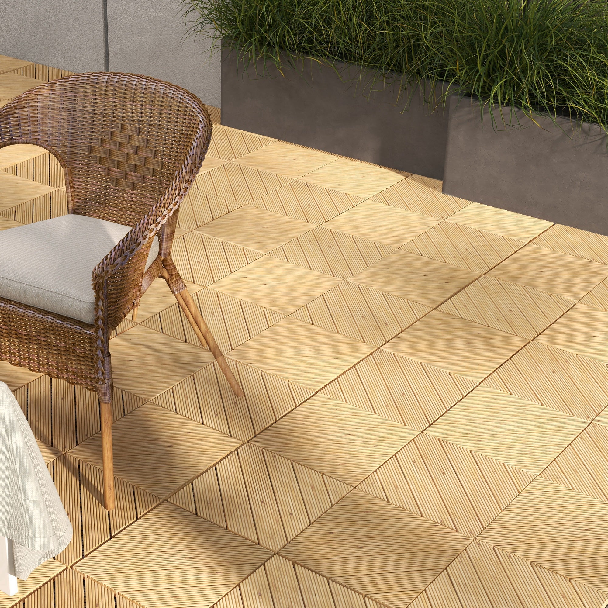 Outsunny 9 Pcs Garden Decking Tiles Wooden Outdoor Flooring Tiles for Patio, Balcony, Terrace, Hot Tub, Yellow - North Peak Garden Furniture