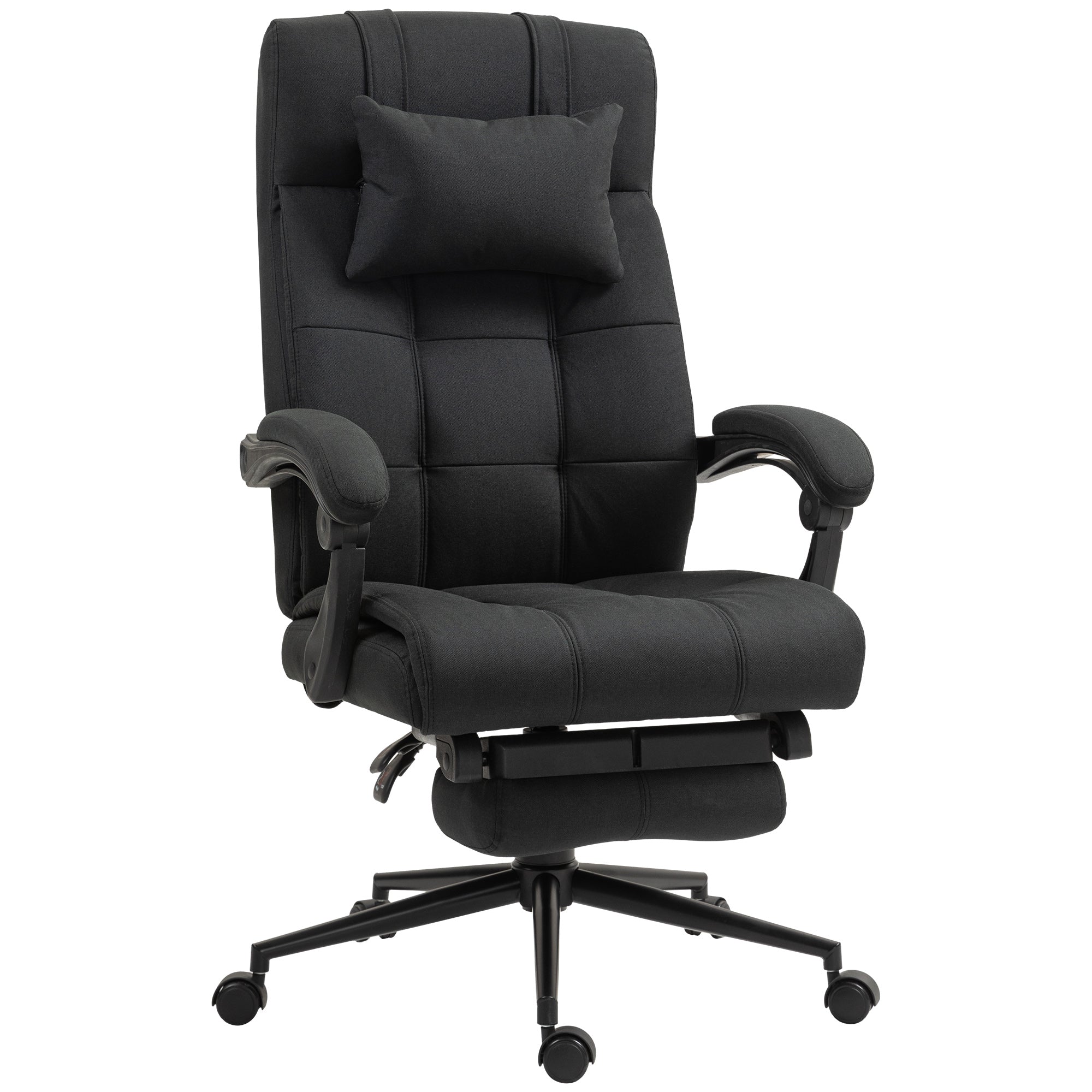 Vinsetto Office Desk Chair with Footrest, Headrest Pillow, Home Office Chair with Reclining Backrest, Swivel Wheels, Black - North Peak Garden Furniture