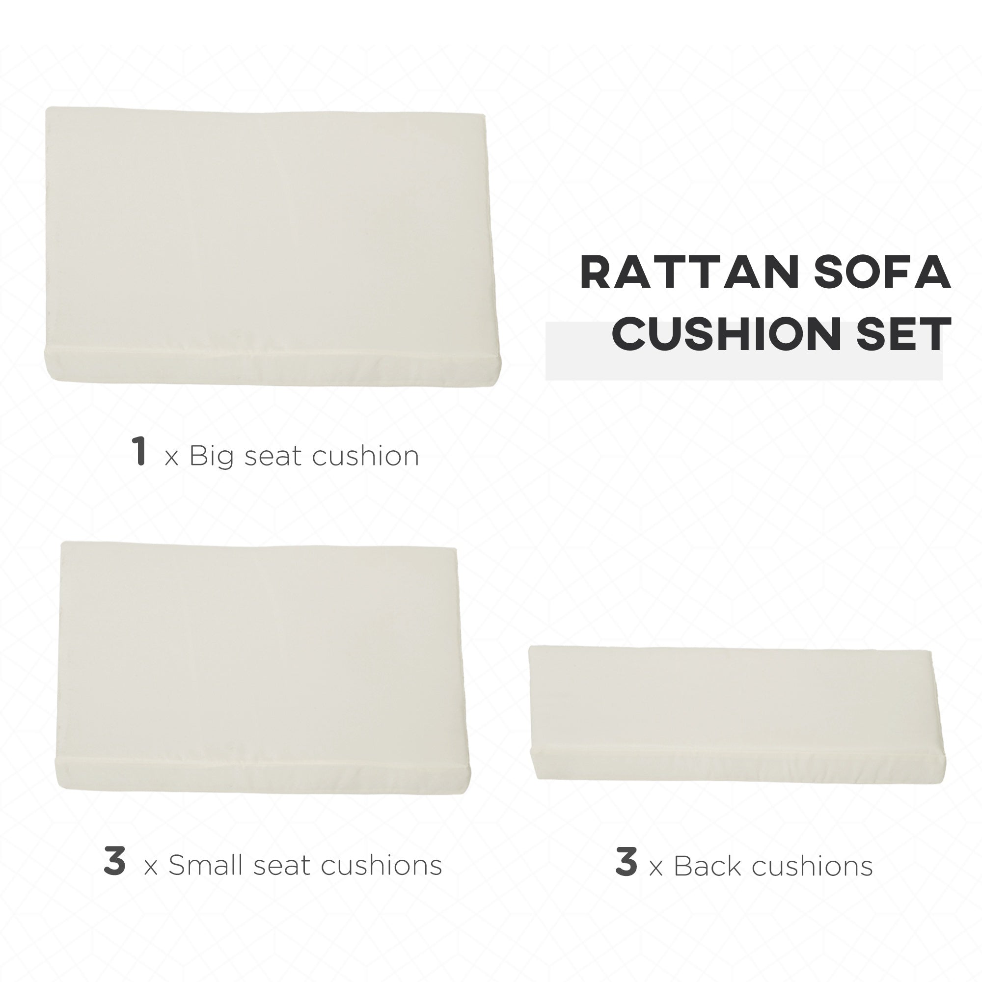 Outsunny Outdoor Cushion Pad Set for Rattan Furniture, 7 Piece Garden Furniture Cushions, Patio Conversation Set Cushions, Lightweight and Durable, Cream