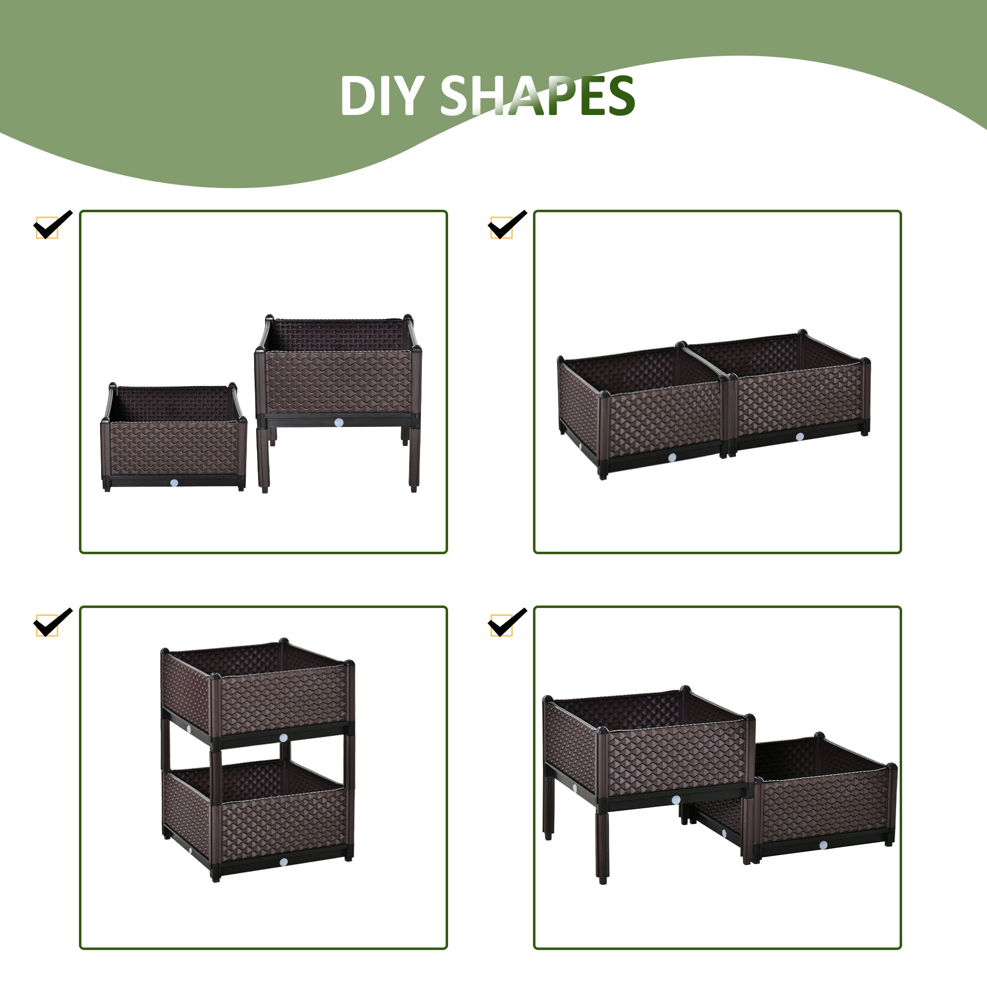 Outsunny 50cm x 50cm x 46.5cm Set of 2 41L Plastic Raised Garden Bed, Planter Box, Flower Vegetables Planting Container with Self-Watering Design and Drainage Holes for Patio Balcony - North Peak Garden Furniture