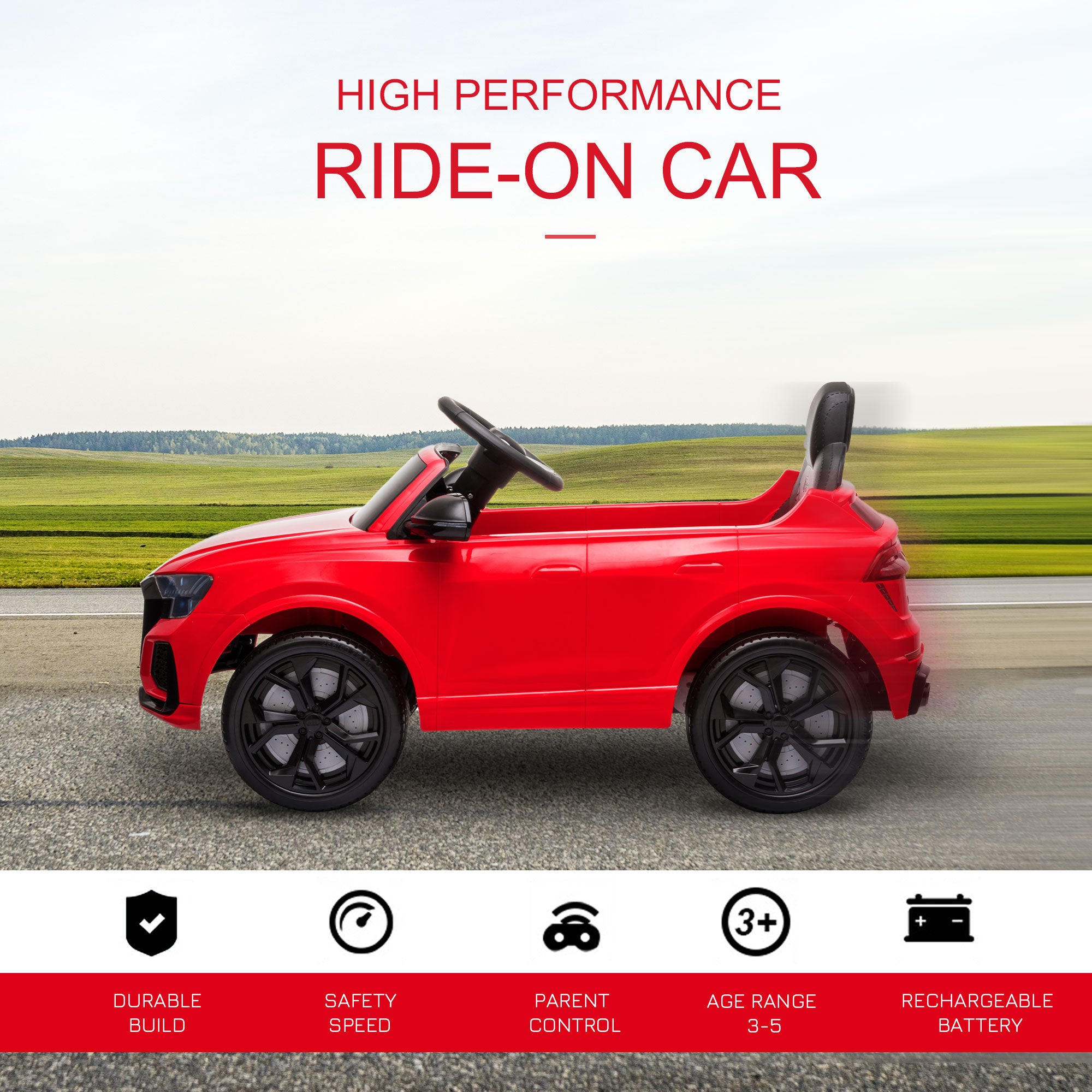 HOMCOM Audi RS Q8 Licensed 6V Kids Electric Ride On Car Toy Car with Remote Control Music Lights USB MP3 for 3-5 Years Old Red - North Peak Garden Furniture