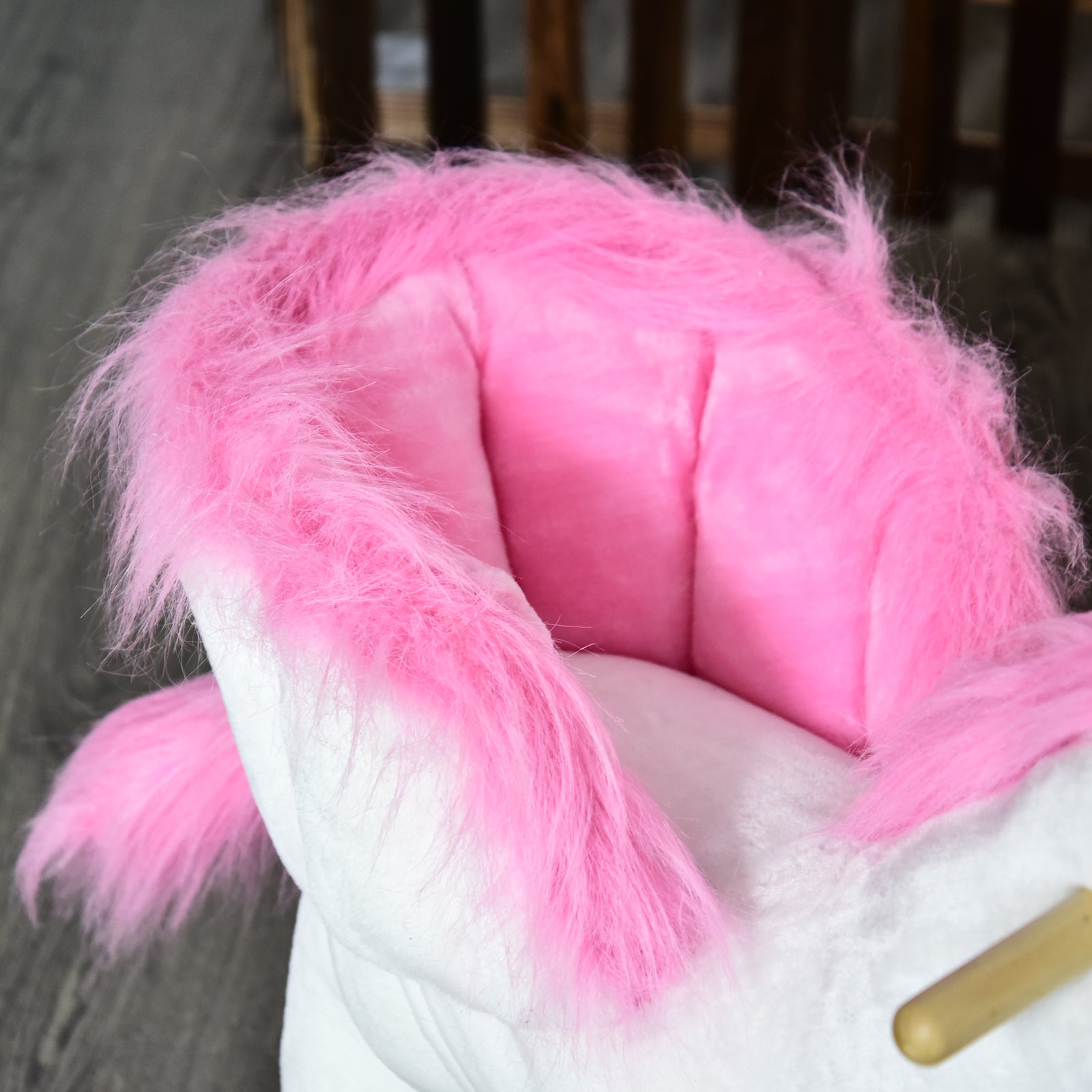 HOMCOM Kids Rocking Horse Unicorn Wooden Plush Ride On Chair Toy with Music 1.5-3 Years - North Peak Garden Furniture