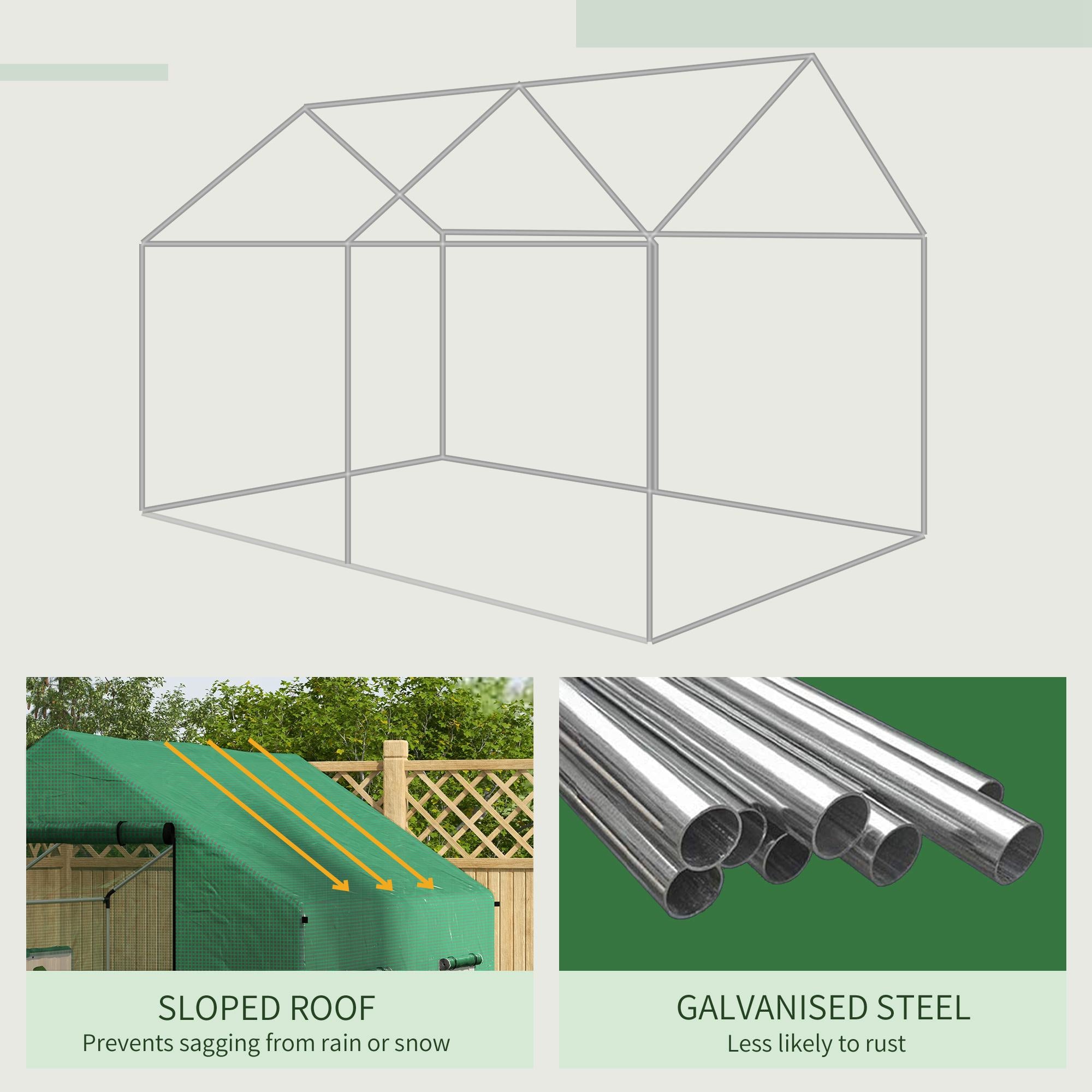 Outsunny Polyethylene Walk-in Polytunnel Greenhouse, 2 x 3(m), Green - North Peak Garden Furniture
