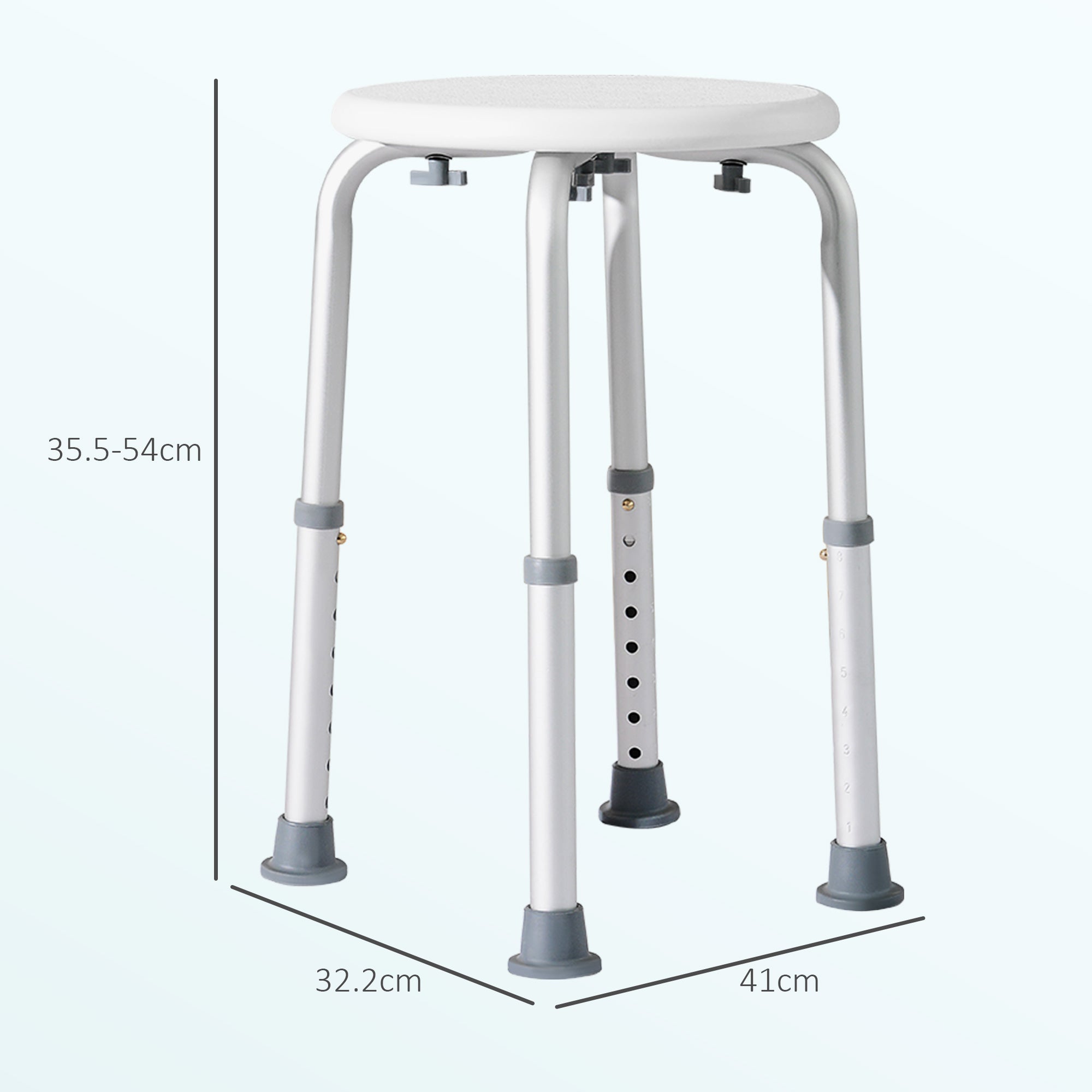 HOMCOM Shower Chair, Height Adjustable Aluminium Shower Stool with Non-Slip Feet for Disabled, Elderly, White