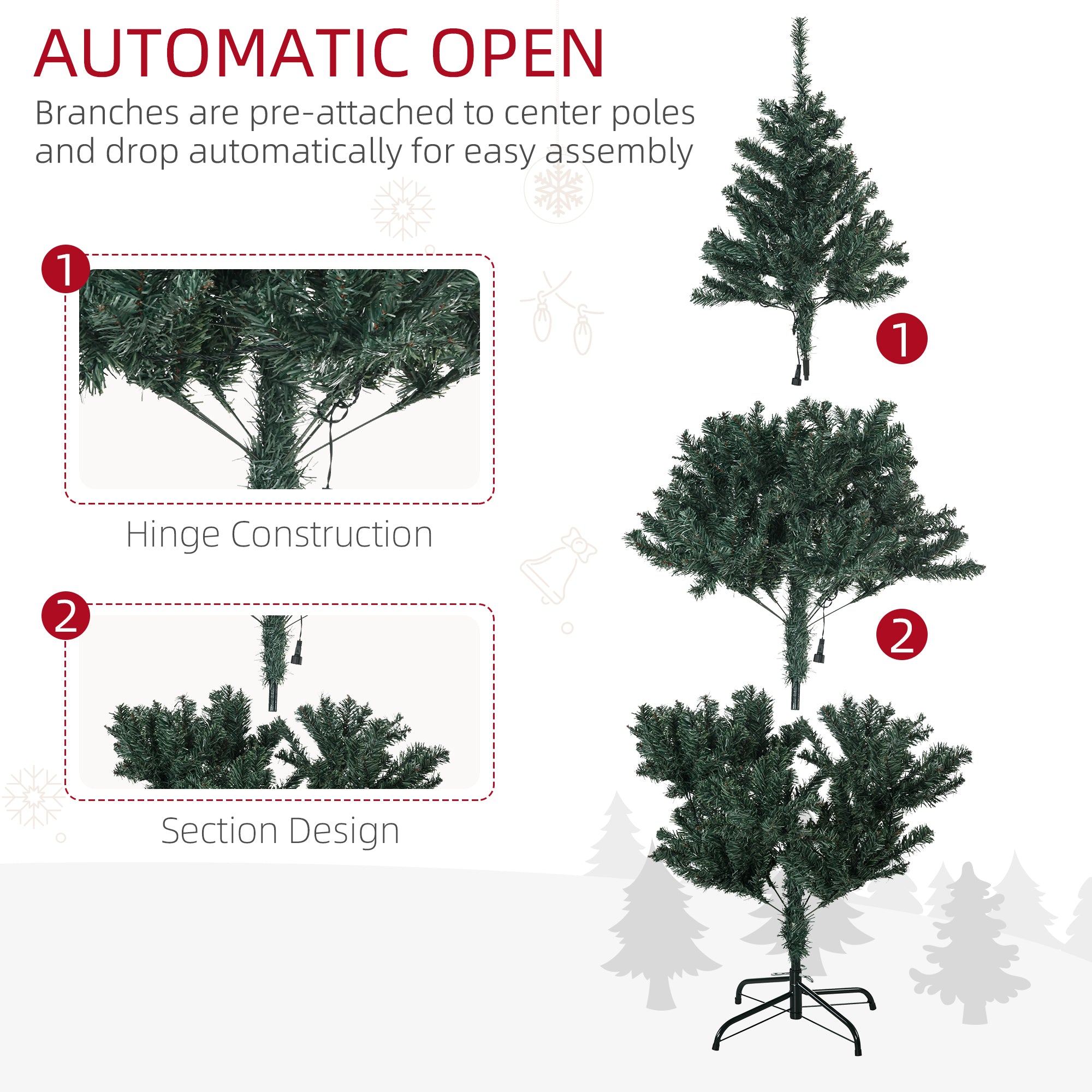 HOMCOM 5' Artificial Prelit Christmas Trees Holiday Décor with Warm White LED Lights, Decoration, Banner, Tag, Ball - North Peak Garden Furniture