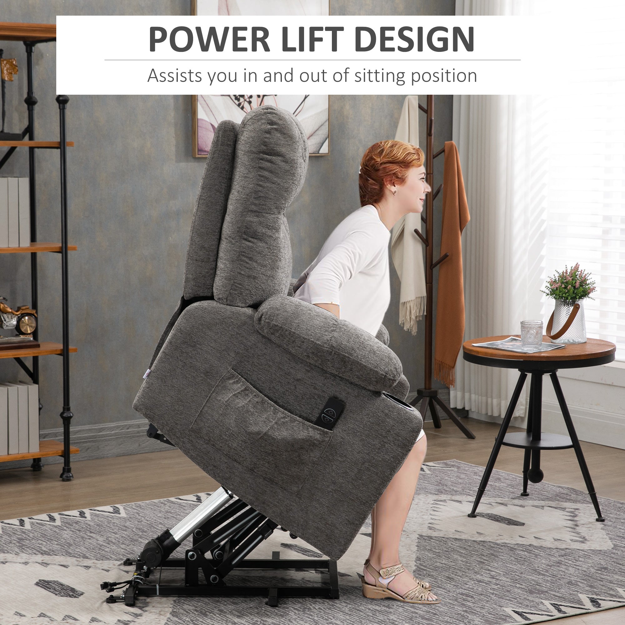 HOMCOM Electric Riser and Recliner Chair for Elderly, Power Lift Recliner Chair with Remote Control, Grey - North Peak Garden Furniture
