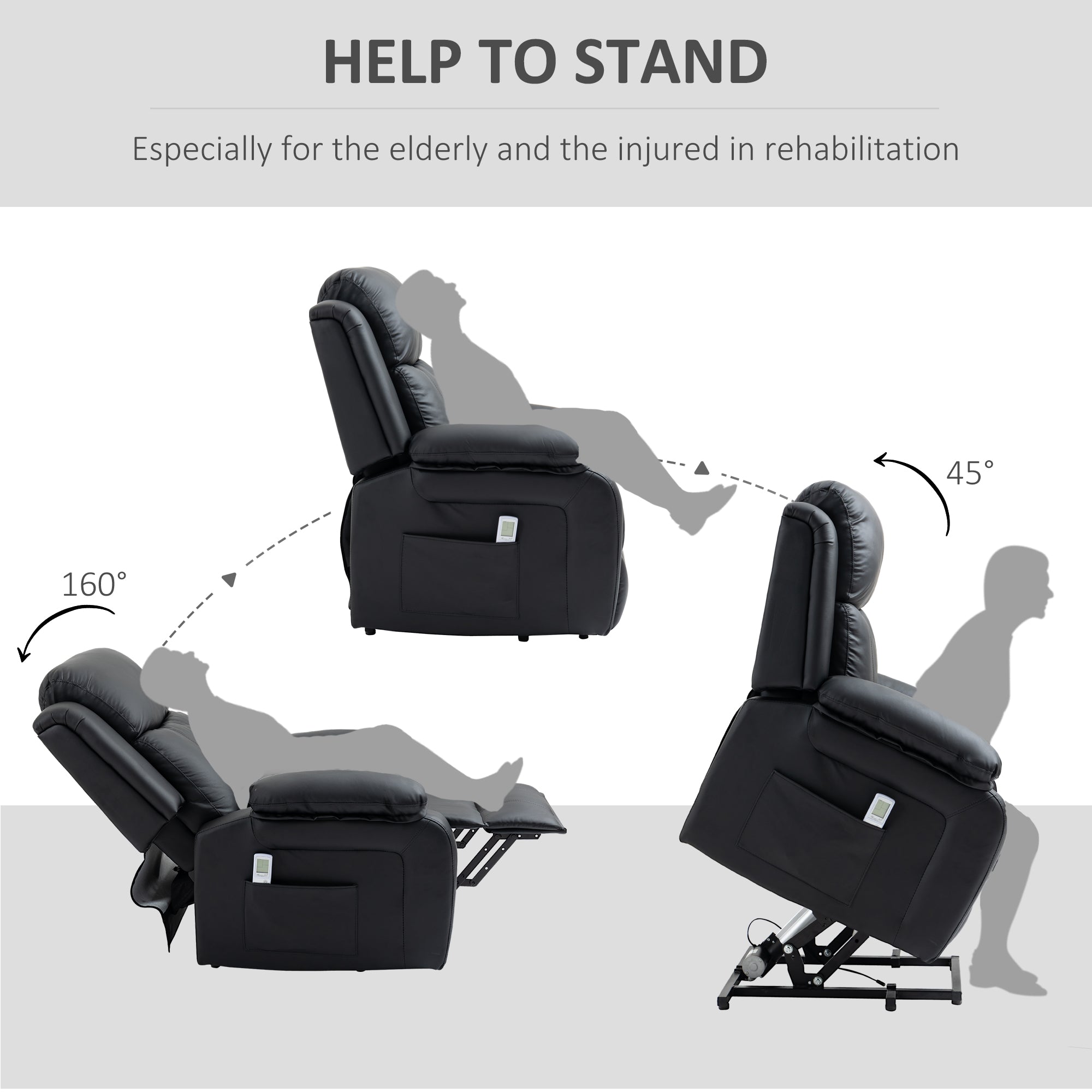 HOMCOM Electric Power Lift Recliner Chair Vibration Massage Reclining Chair with Remote Control and Side Pocket, Black - North Peak Garden Furniture