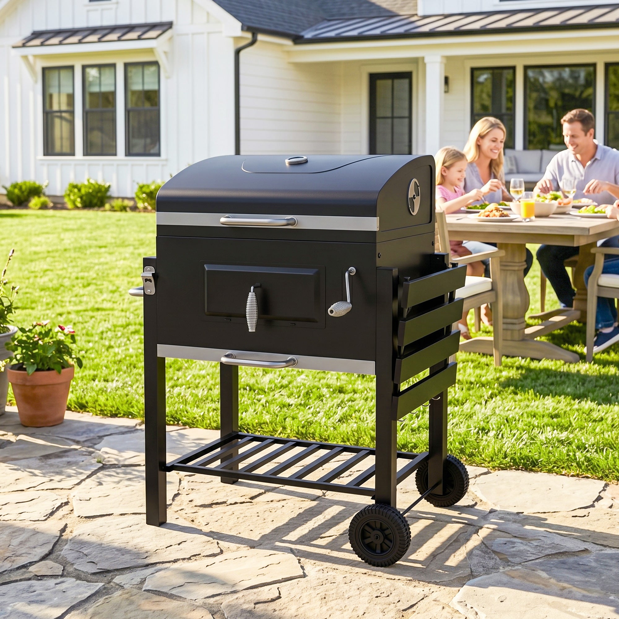 Outsunny Charcoal Grill, with Height-Adjustable Coal Pan - Black