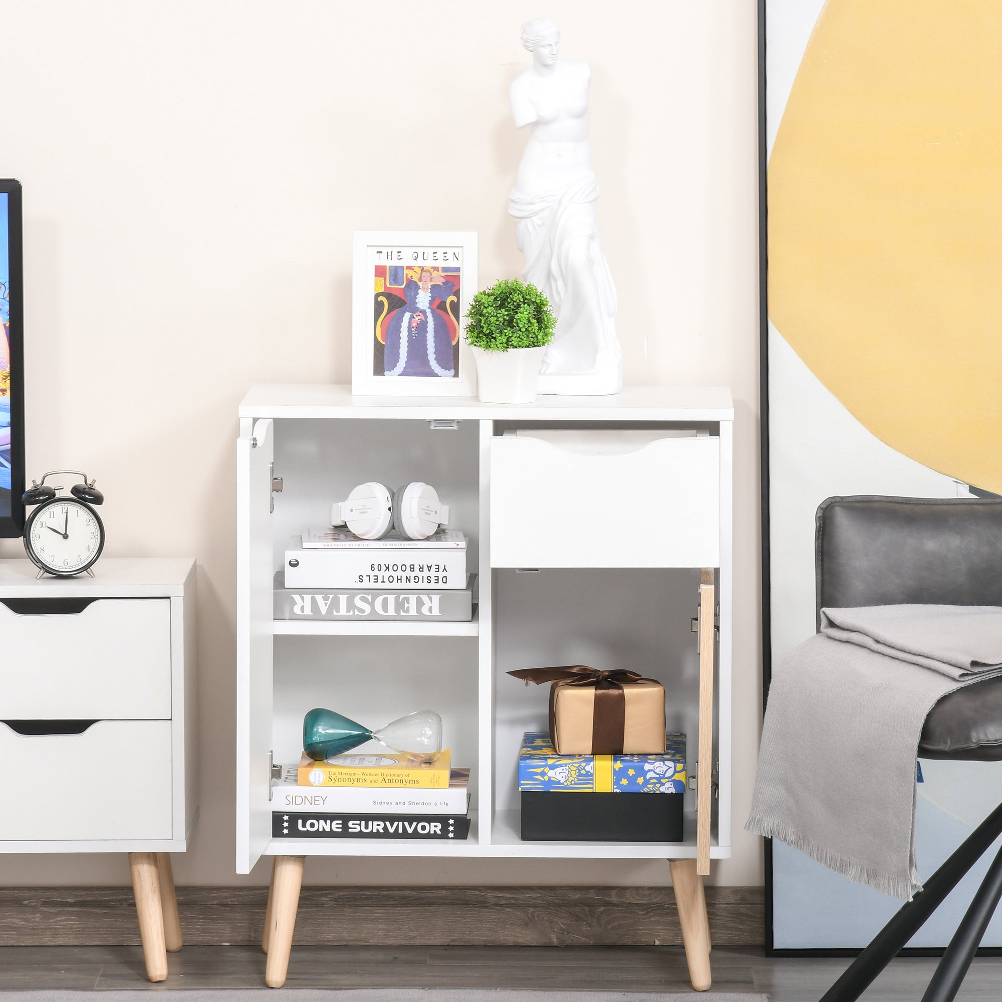 HOMCOM Sideboard Floor Cabinet Storage Cupboard with Drawer for Bedroom, Living Room, Entryway, Brown - North Peak Garden Furniture