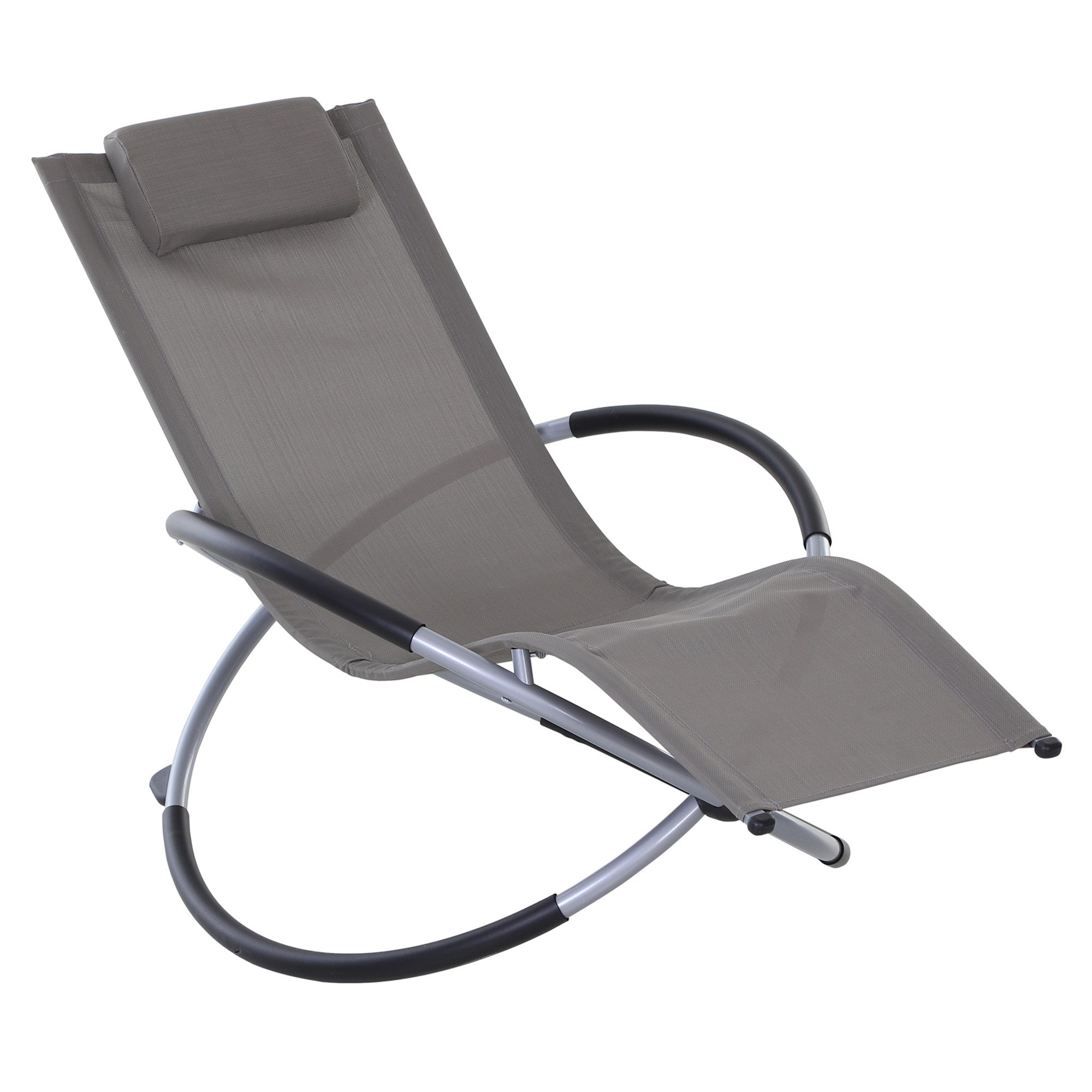 Outsunny Outdoor Orbital Lounger Zero Gravity Patio Chaise Sun Lounger Foldable Rocking Chair with Pillow, Grey