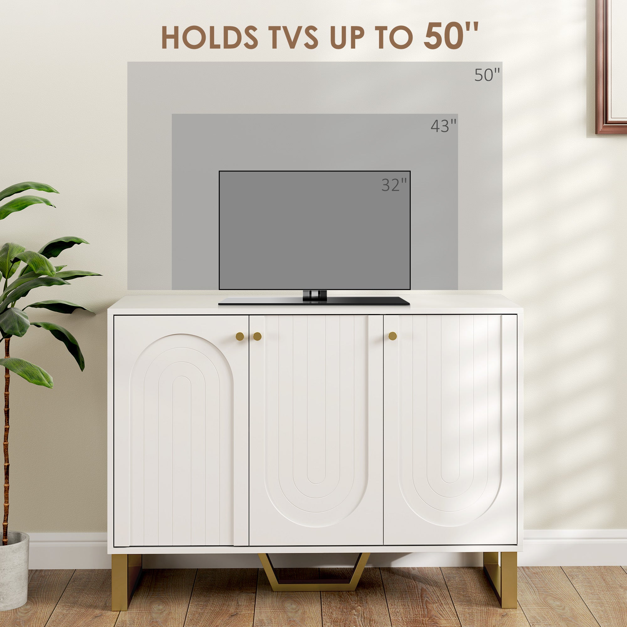 HOMCOM 3-Door Sideboard Storage Cabinet - White - North Peak Garden Furniture